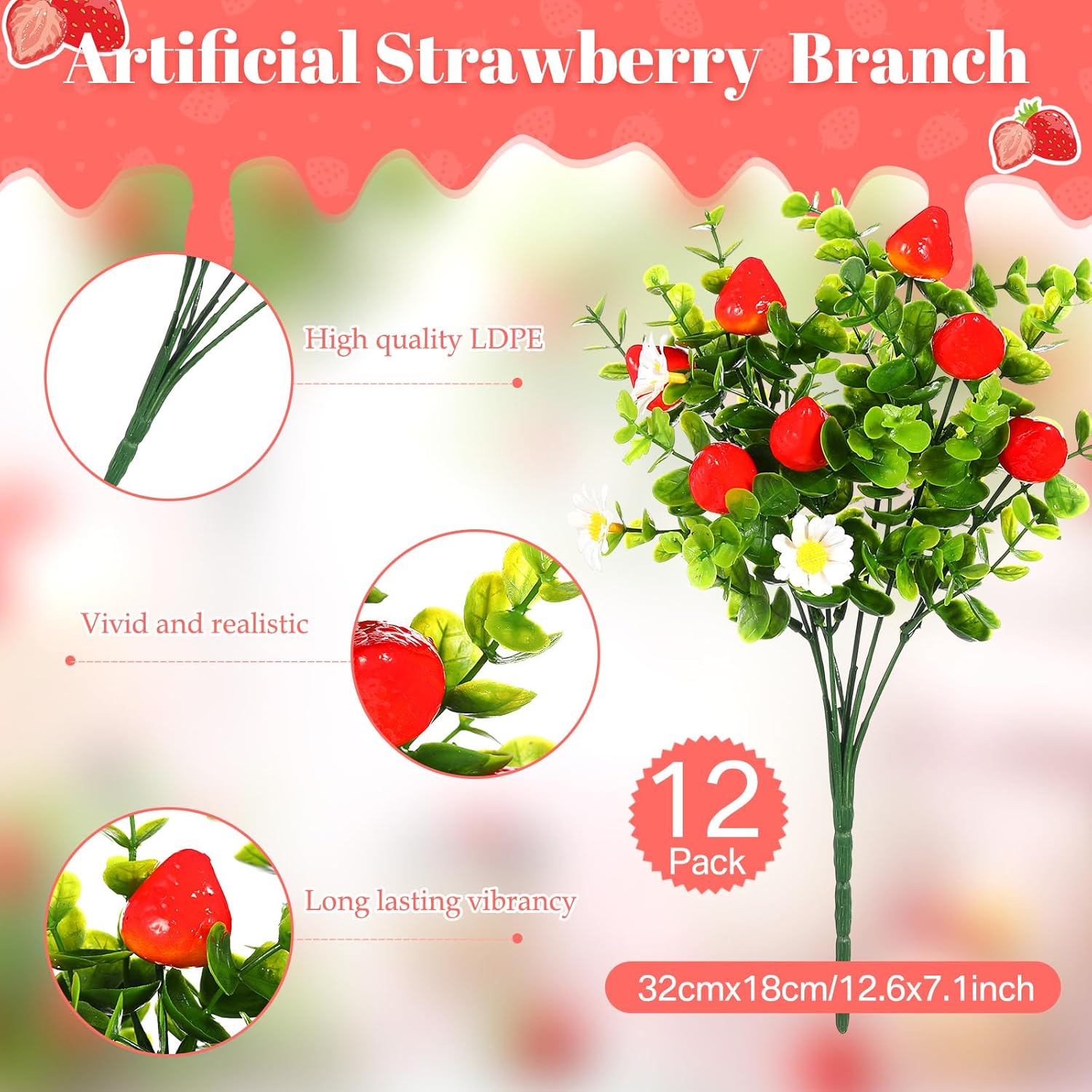 Tigeen 12 Pack Artificial Strawberry Decorations