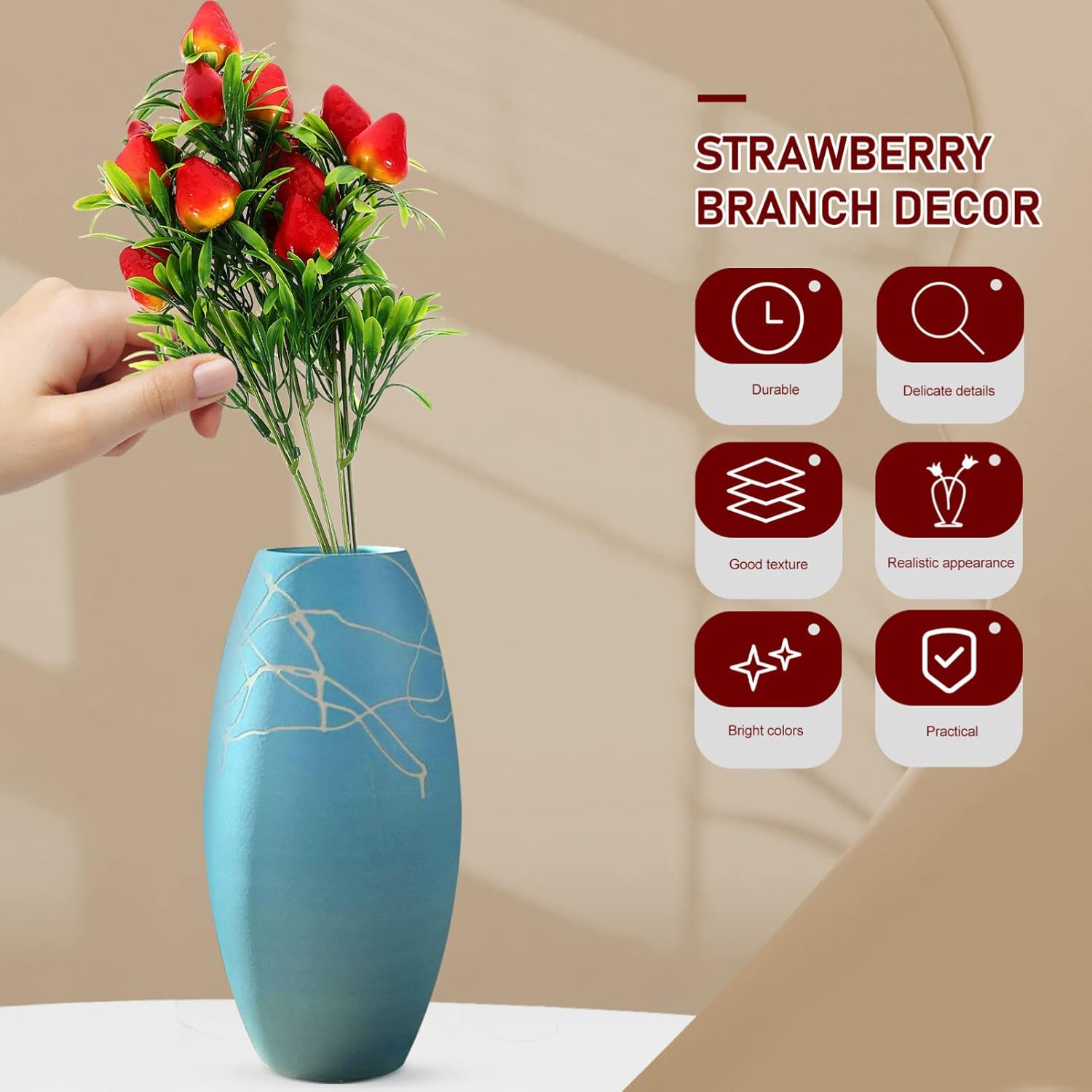 VOSAREA Artificial Strawberry Branch for Home Decor