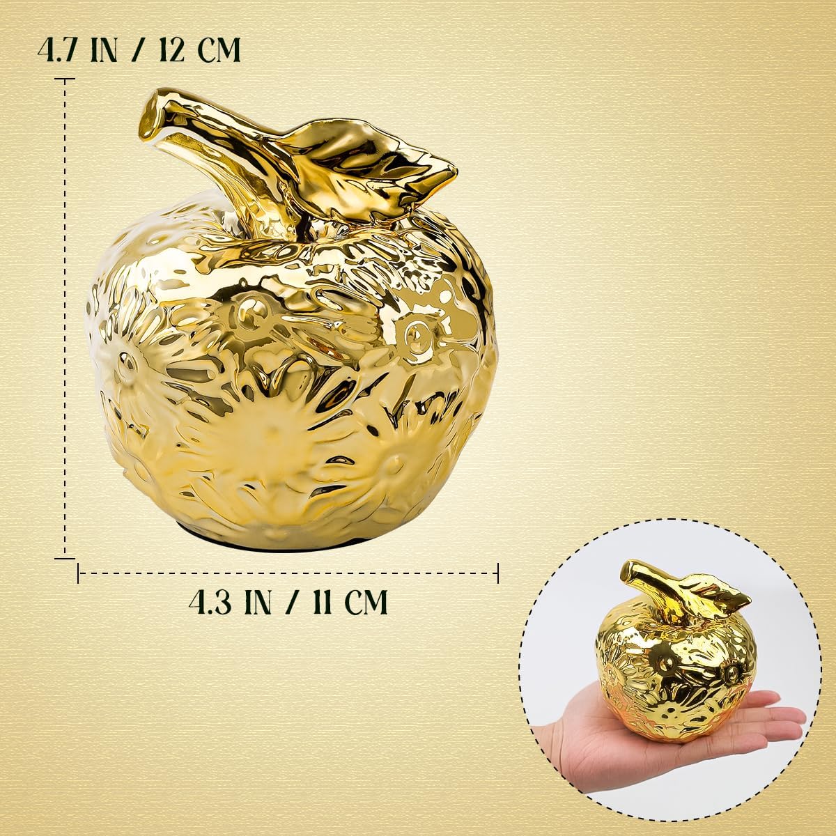 Folmywy Ceramic Apple Ornament with Gold Flower Pattern