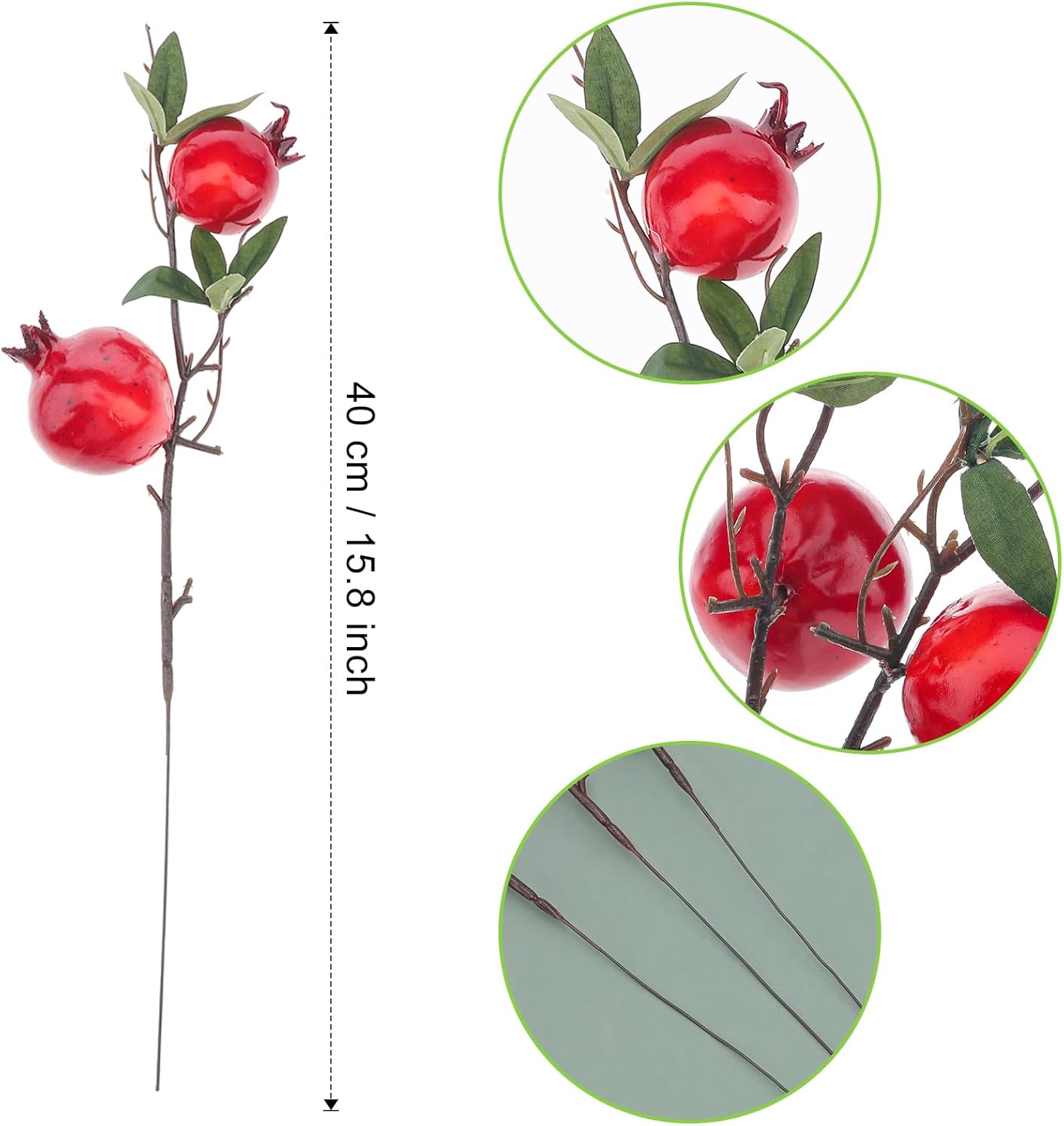 Quancru 3pcs Realistic Artificial Pomegranate Branches Decoration