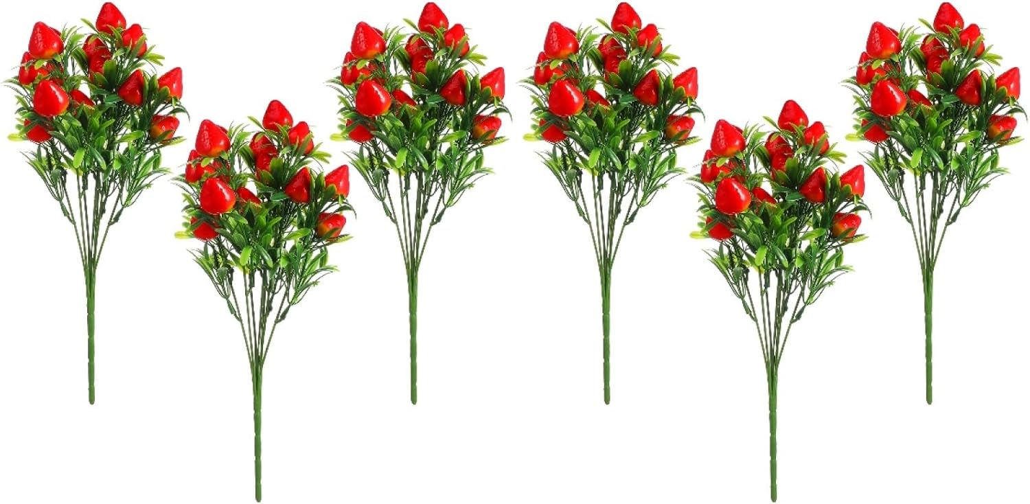PRETYZOOM 6Pcs Plastic Strawberry Branches for Valentines Day Decor