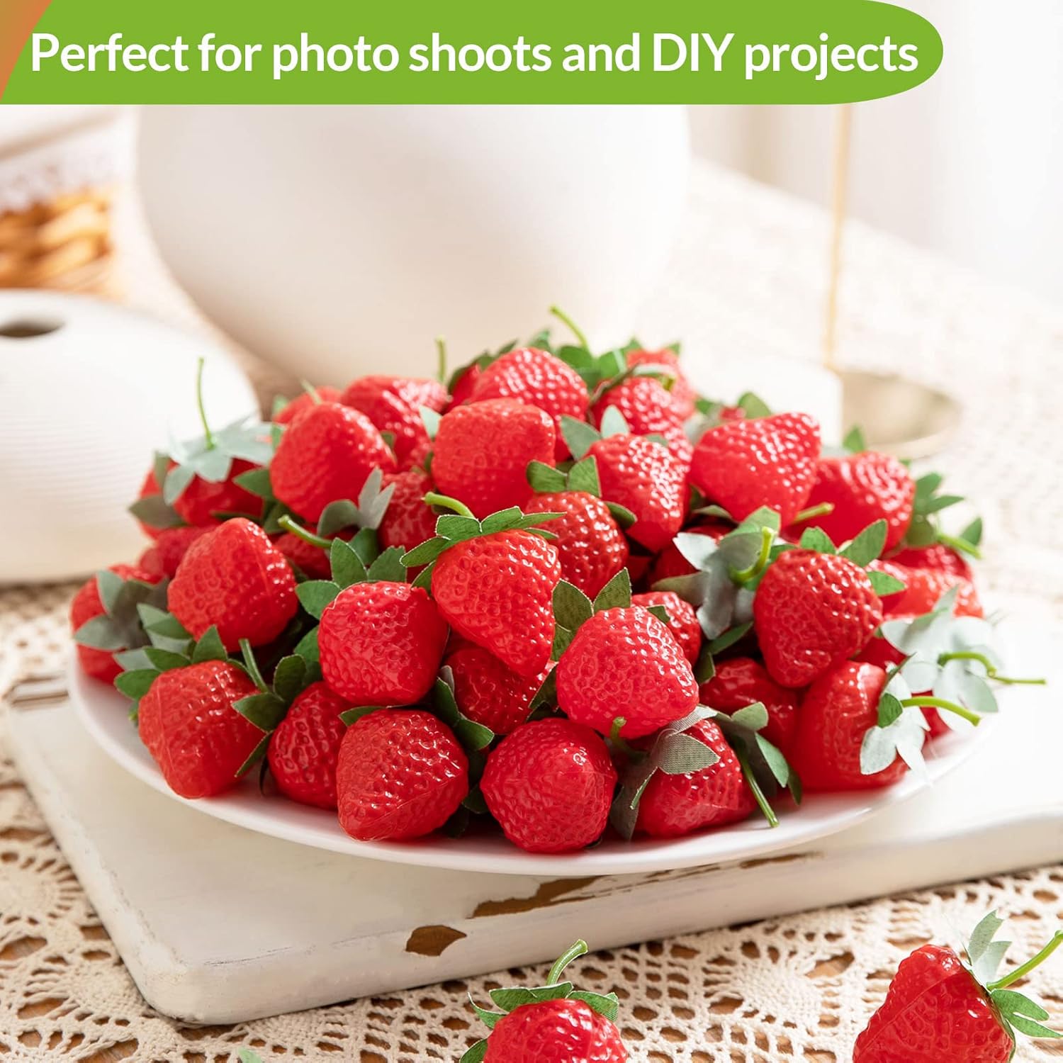 60 Pieces Realistic Fake Strawberries Decor