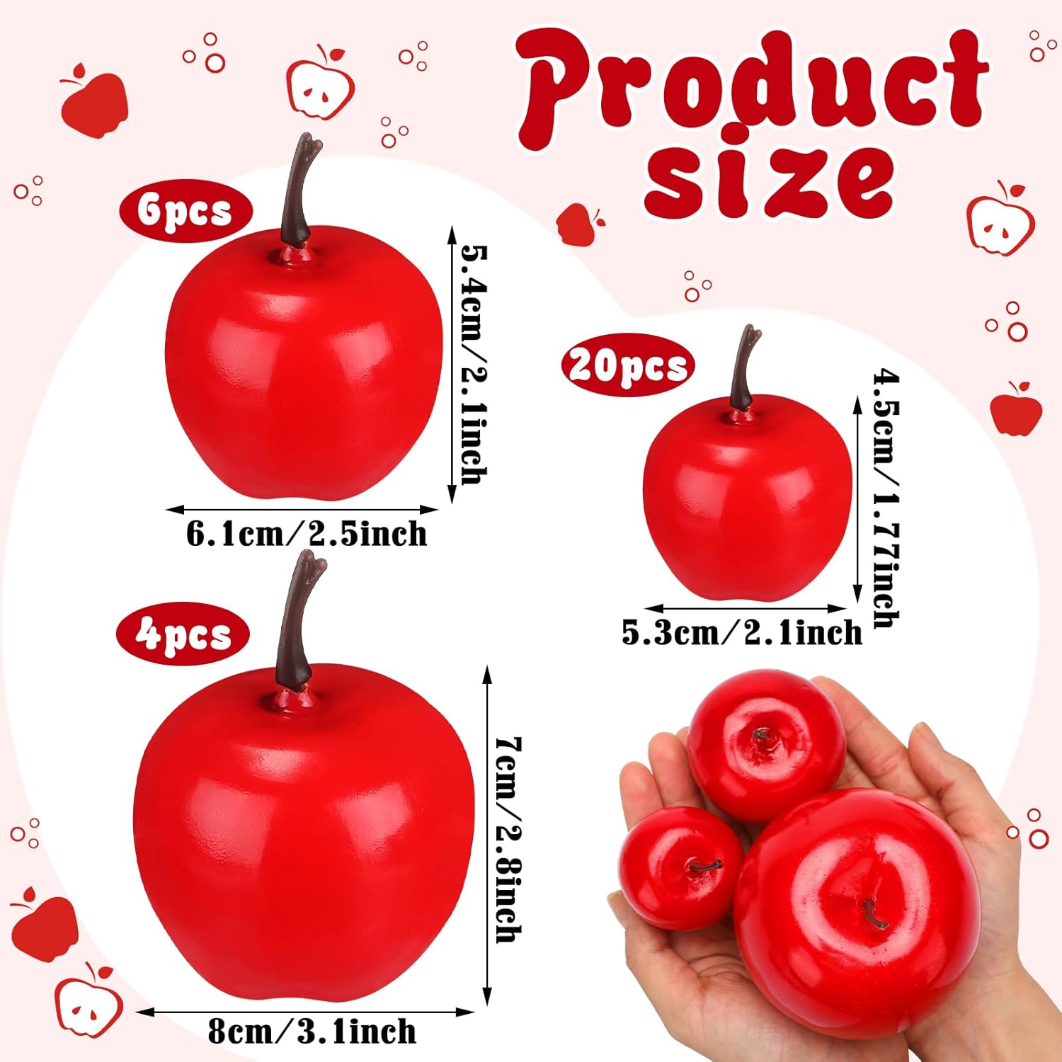 Wonderjune 30 Pcs Fake Fruit Artificial Apples Rosh Hashanah Decorations