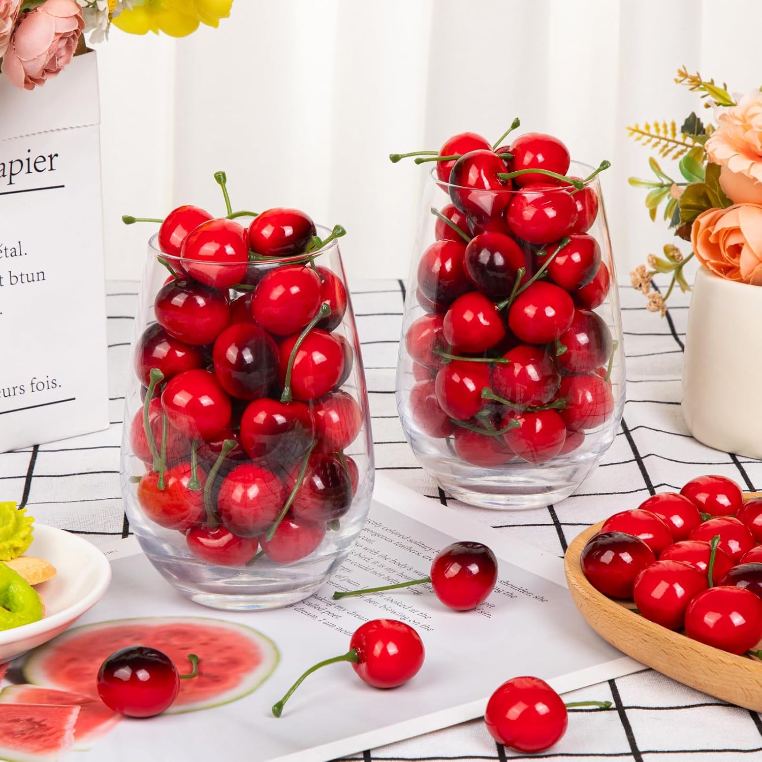 180Pcs Artificial Red and Black Cherries Decor