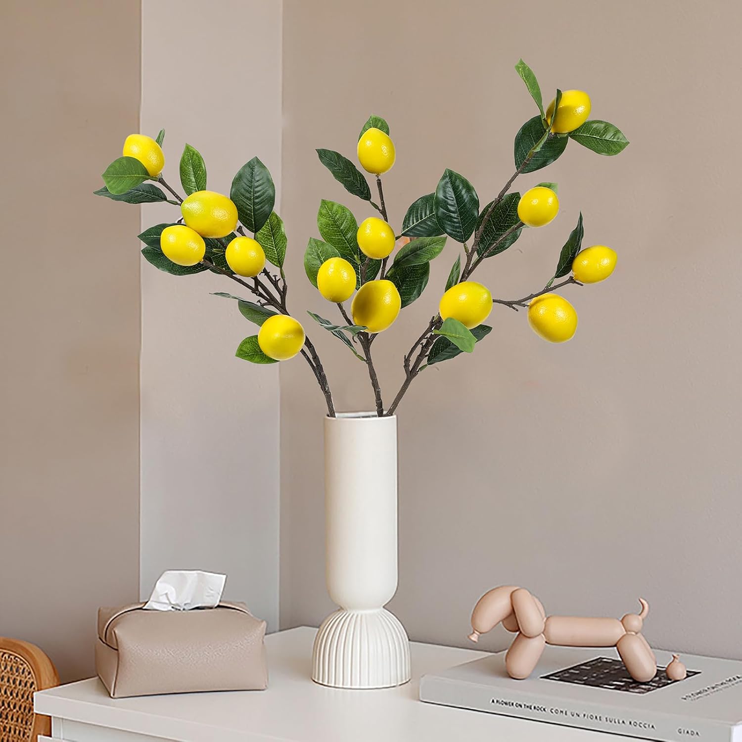 DuHouse 3 Pcs Artificial Lemon Branches with Stems