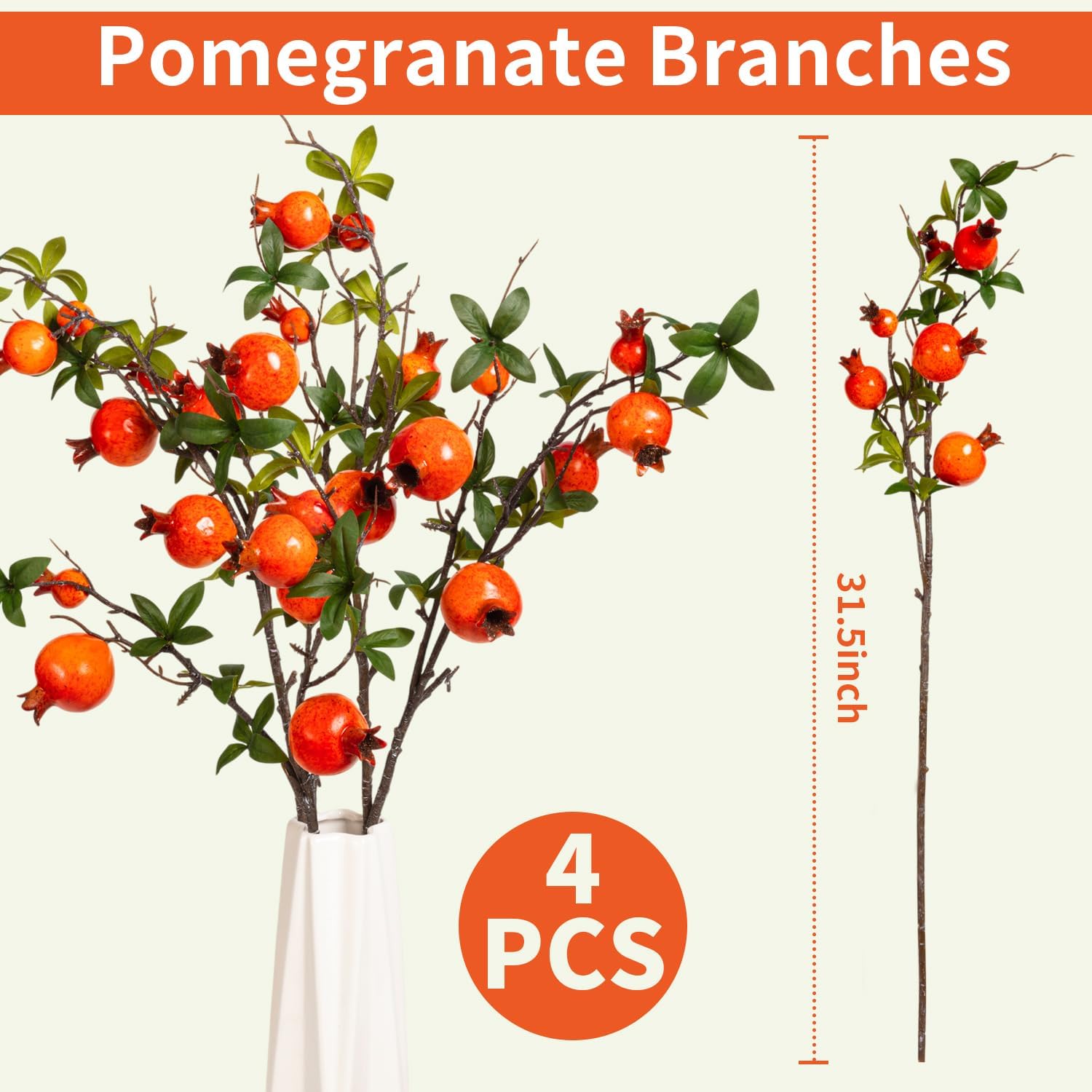 4Pcs 315 Inch Artificial Pomegranate Branches
