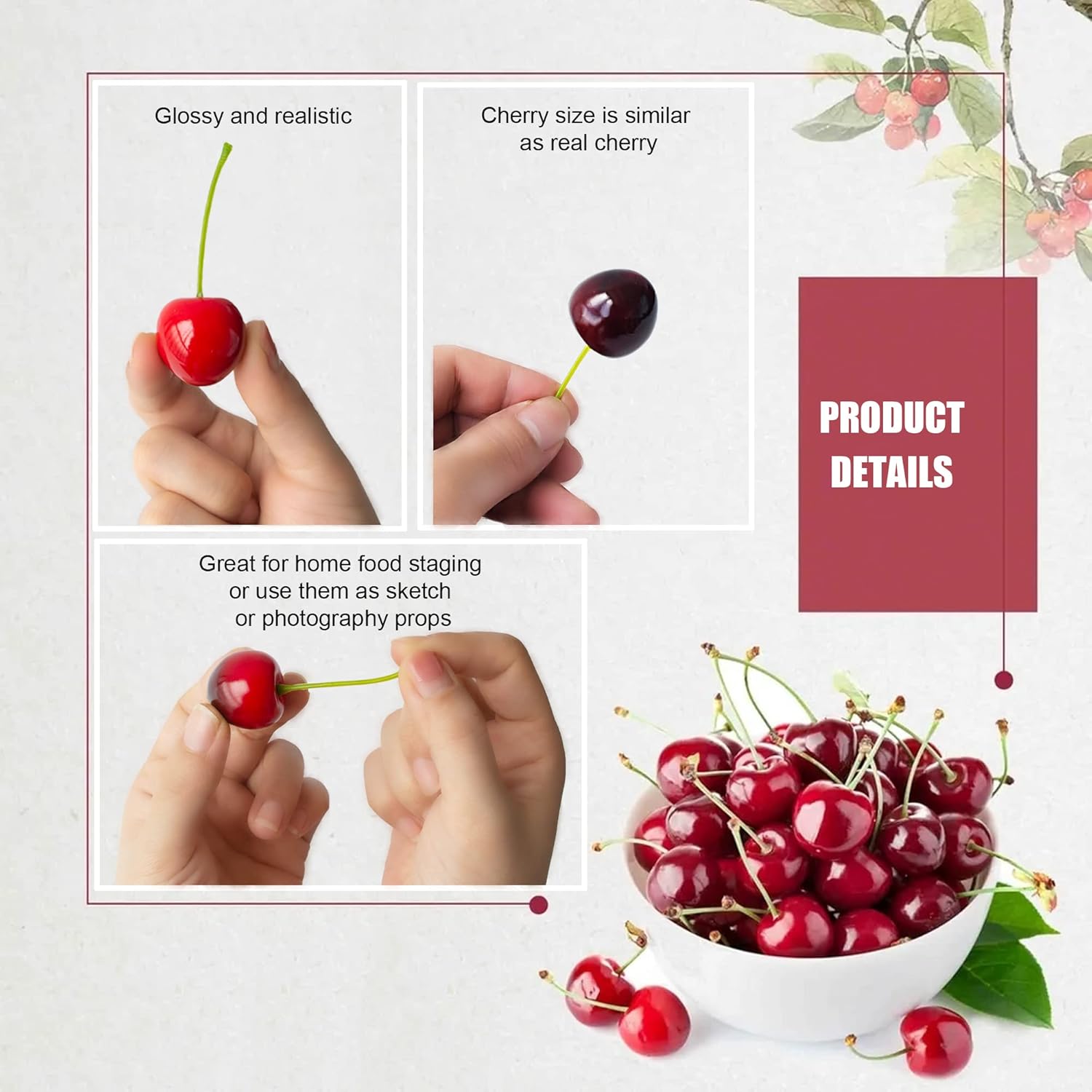 36 Pcs Artificial Lifelike Cherries Decoration Set Black