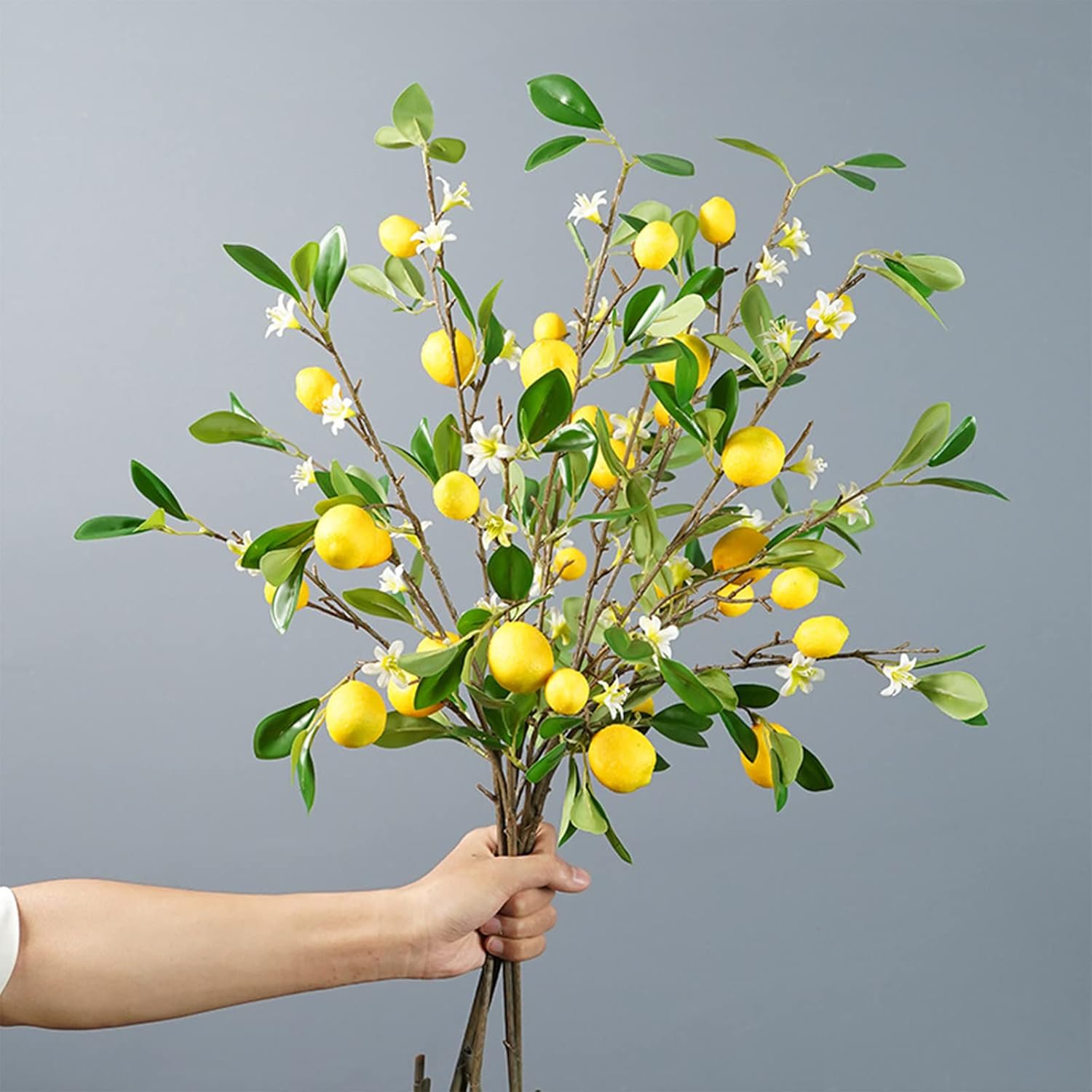 3Pcs Artificial Lemon Tree Branches for Vase Decor