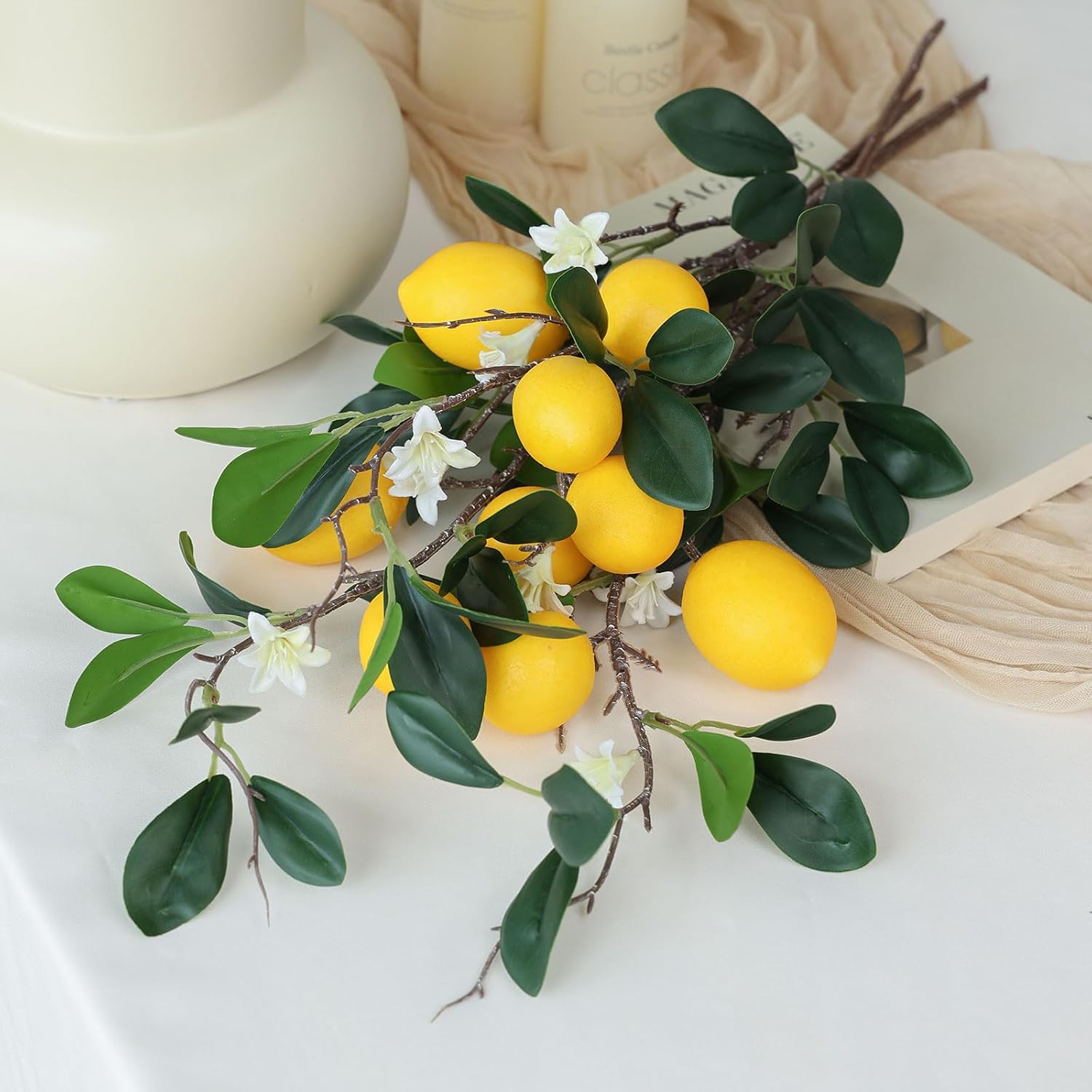 Mizii 5pcs 24 Inch Artificial Lemon Branches with 15 Realistic Fruits