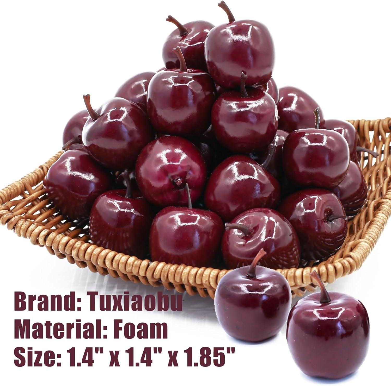 Tuxiaobu Lifelike Fake Apples 30 Pcs Red Artificial Fruit Decorations