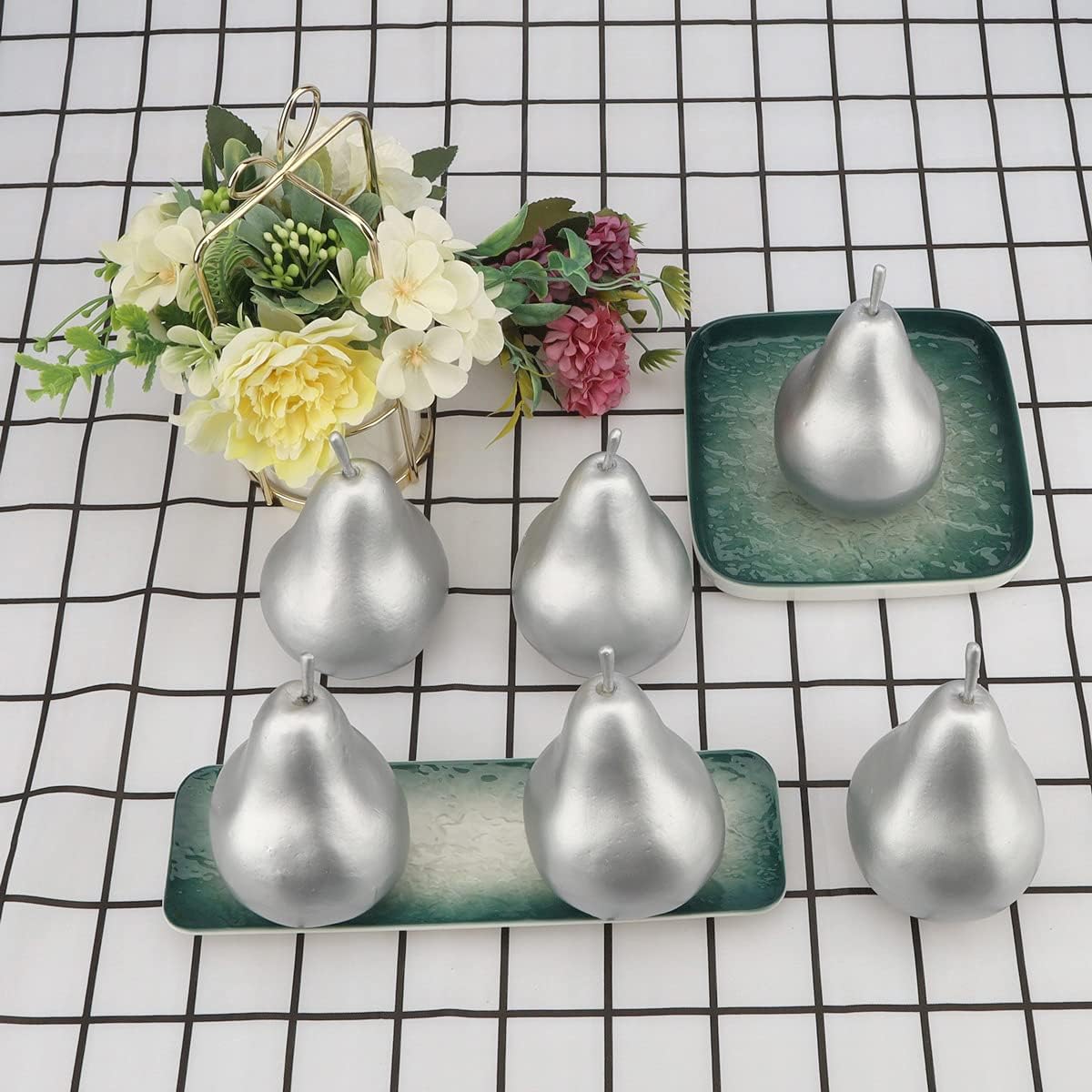 6 PCS Artificial Silver Lifelike Pear Decorations
