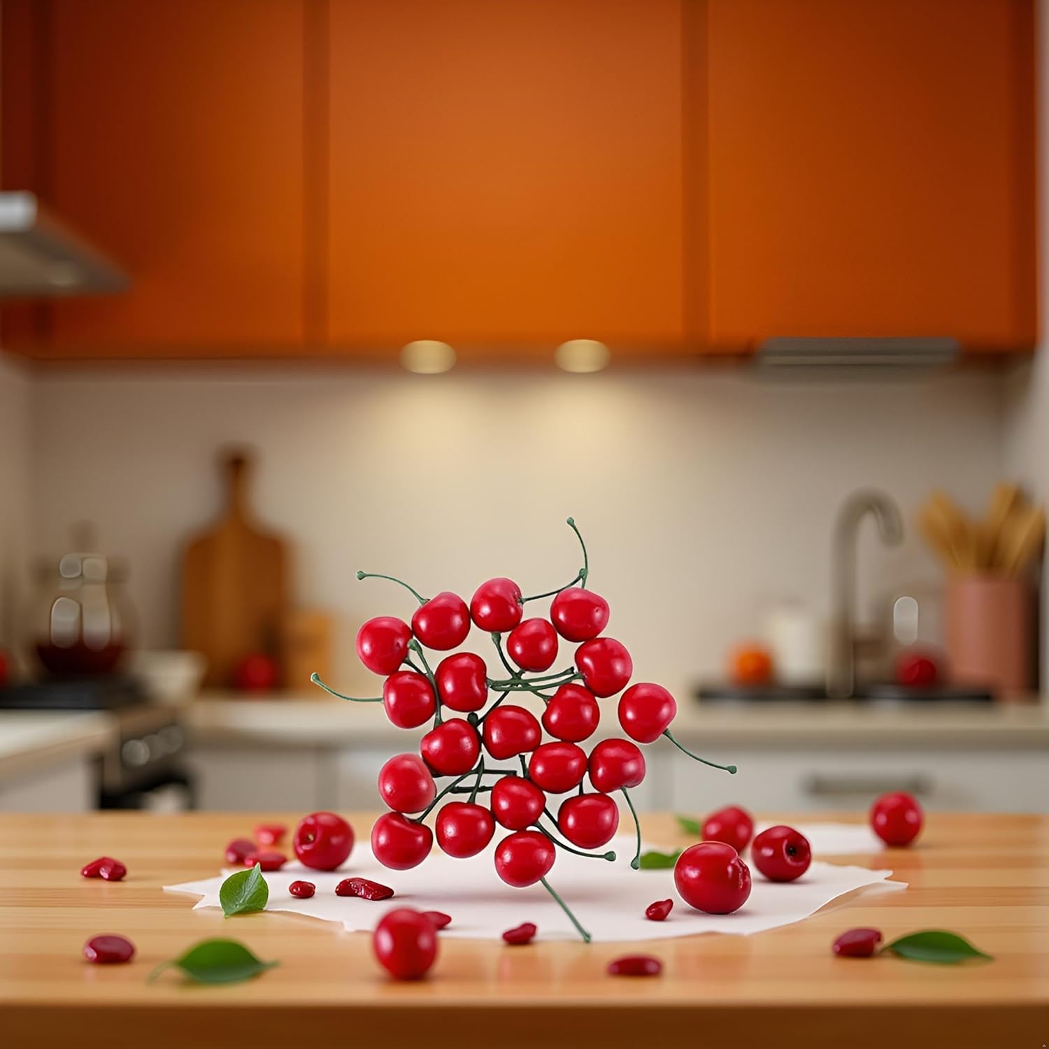 Jowxsx 20Pcs Realistic Red Artificial Cherries Decor