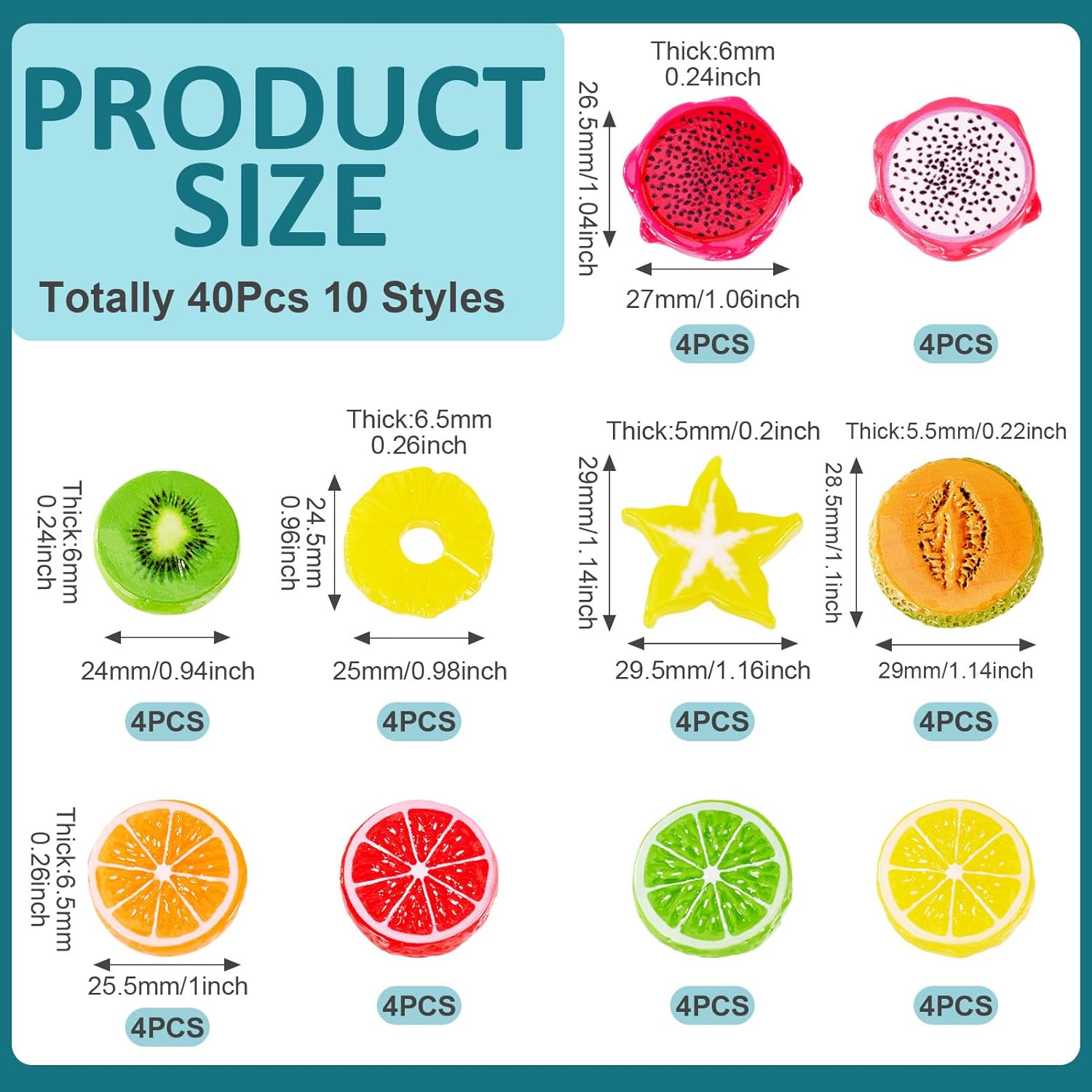 Cheriswelry 40Pcs Artificial Resin Fruit Slices for Home Decor