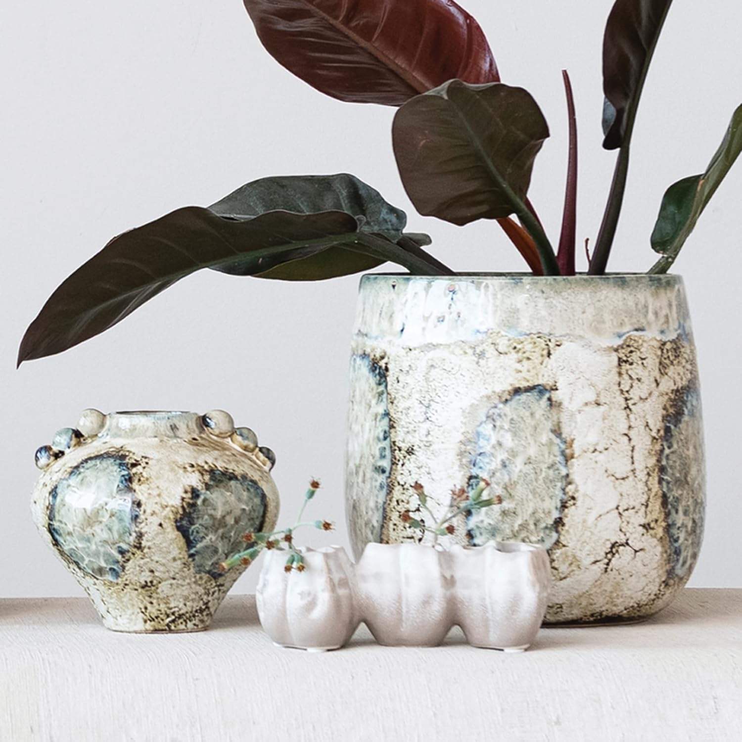 Creative Co Op Stoneware Pod Vase 3 Sections