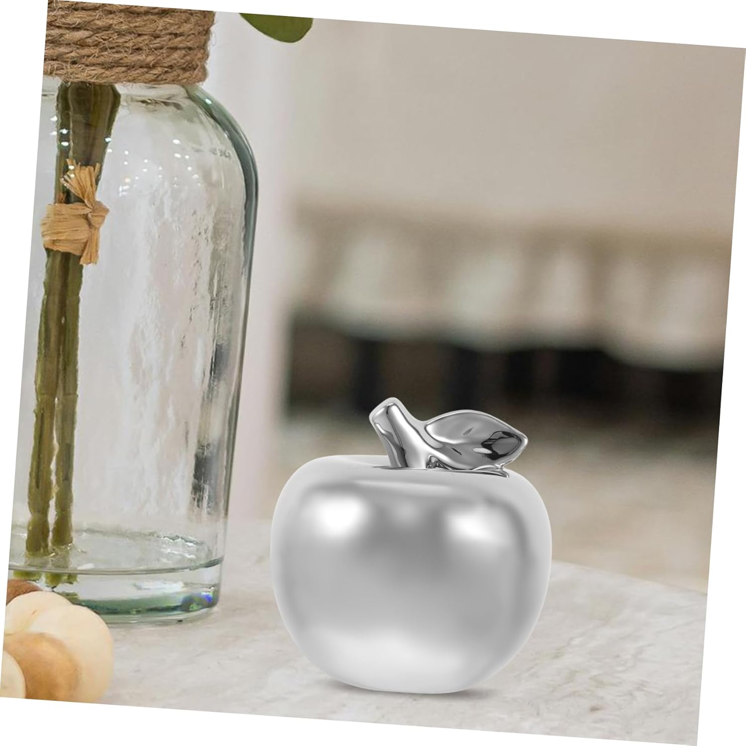 PartyKindom Ceramic Apple Ornament Silver Figurine Decor