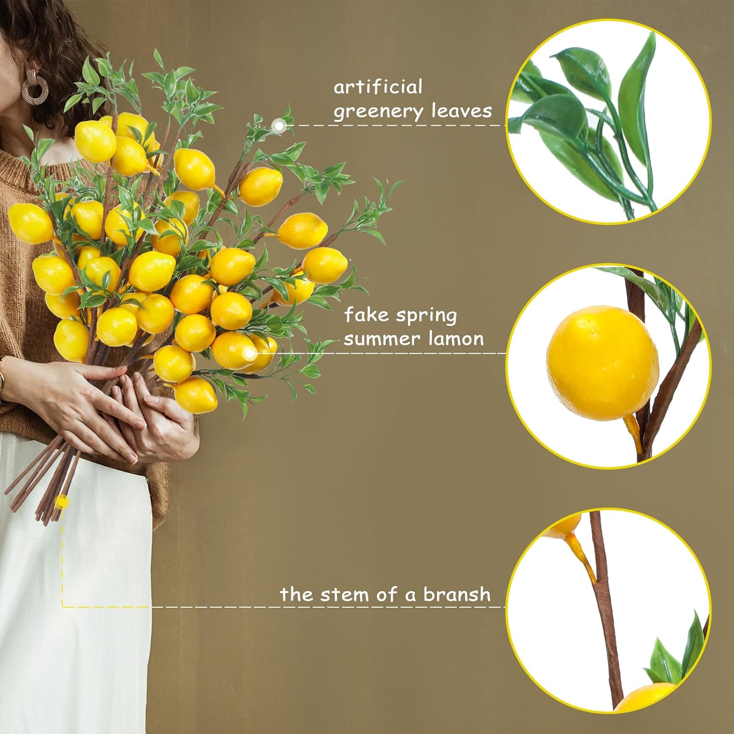 Patelai Artificial Lemon Branches 10 Pack Farmhouse Decor