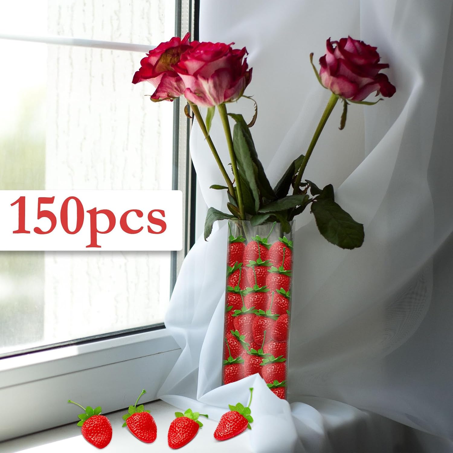 Lyrow Realistic Artificial Strawberries 150 Pcs Decor