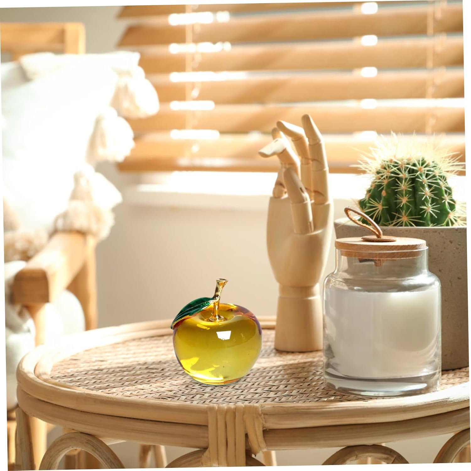 Yellow Artificial Glass Apple Crystal Fruit Ornament