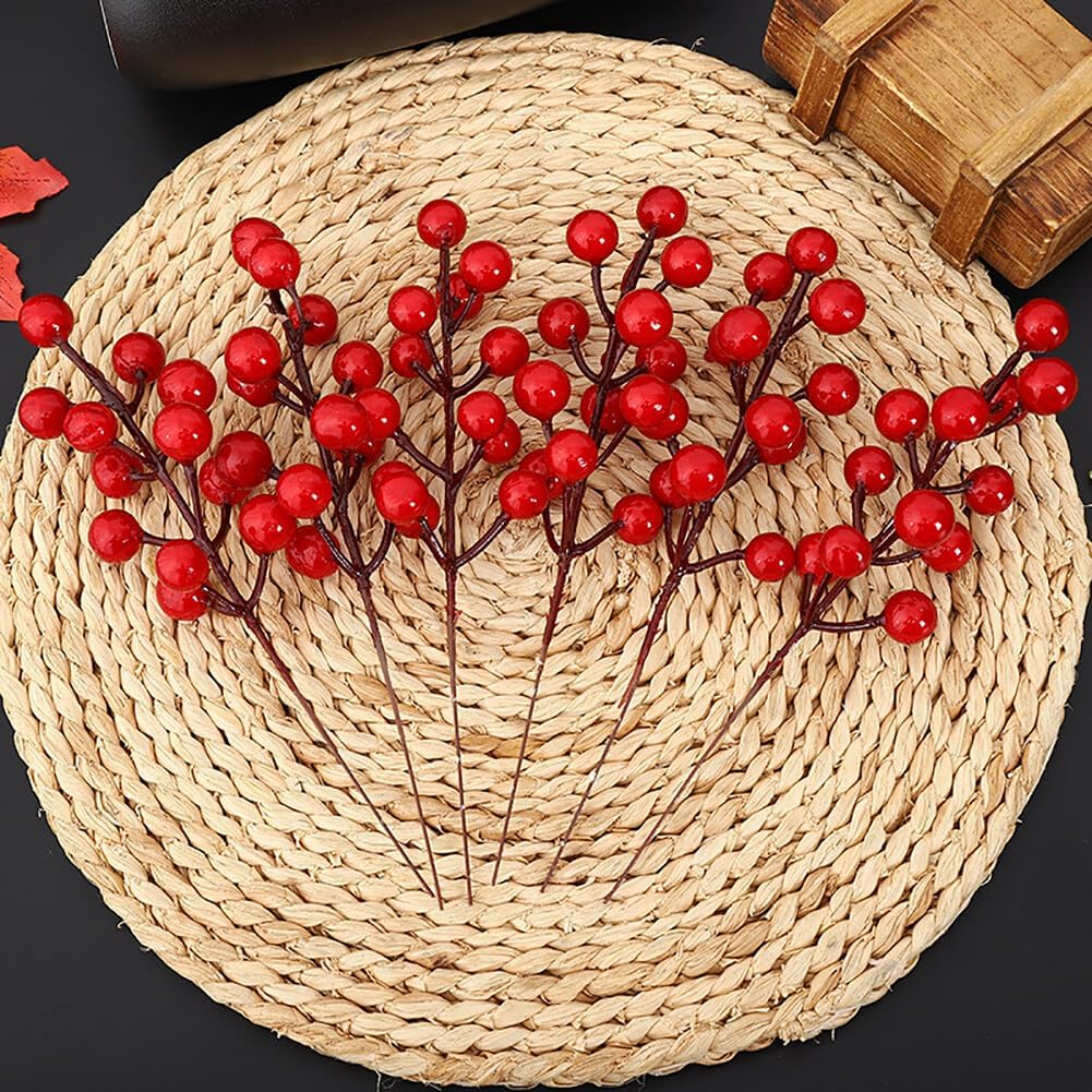 Red Fruit Flower Decoration Artificial Christmas Ornaments 20 Branches