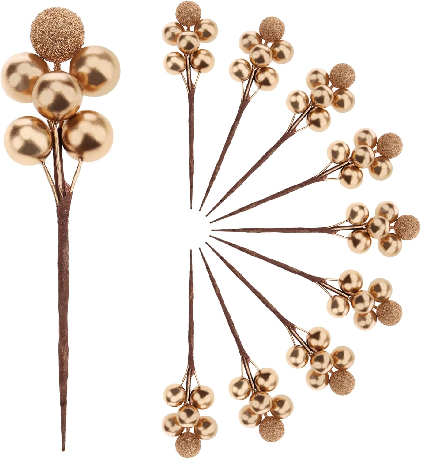 10pcs Glitter Fake Gold Berries Christmas Decorations