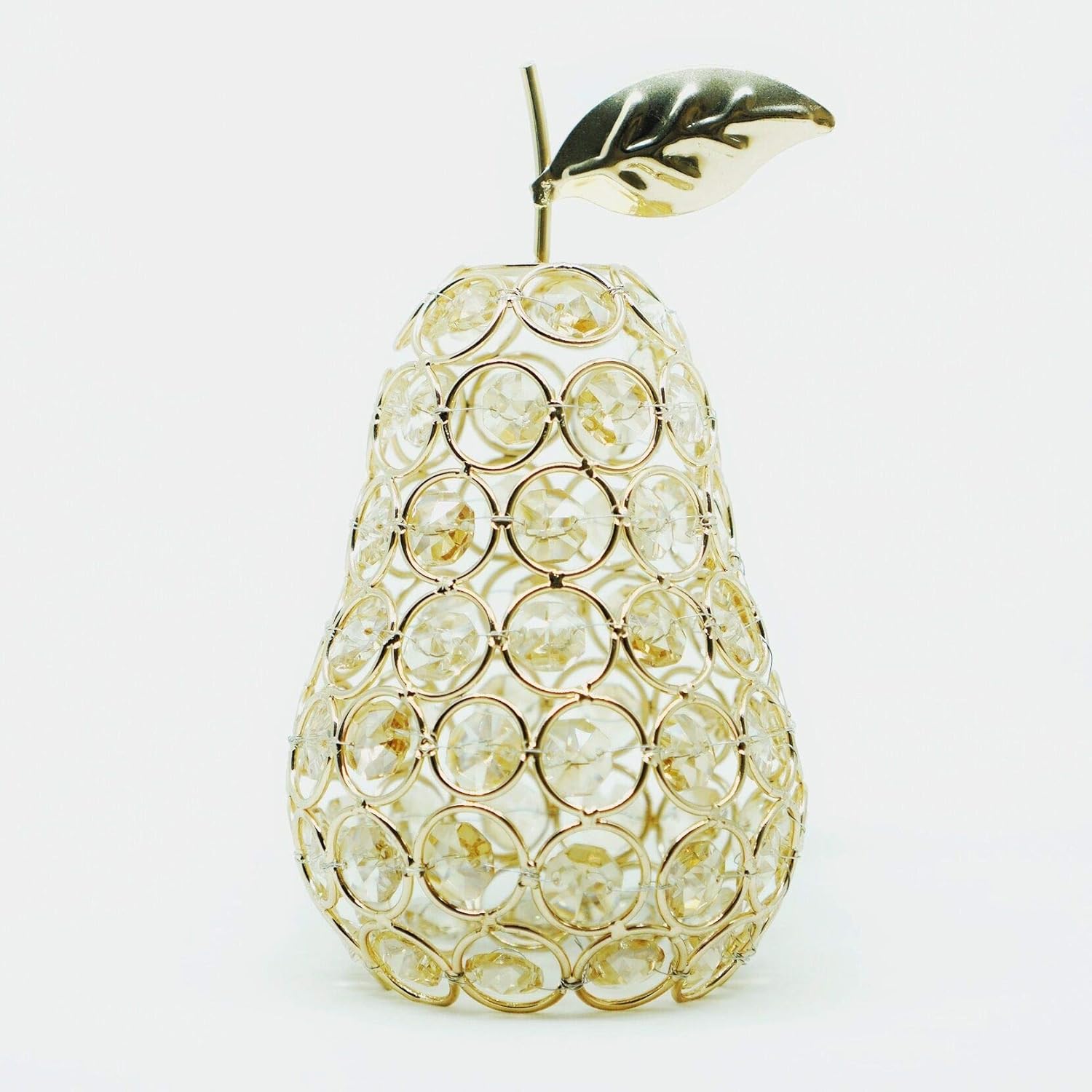 Crystal Pear Ornament with Gold Rings and String Light