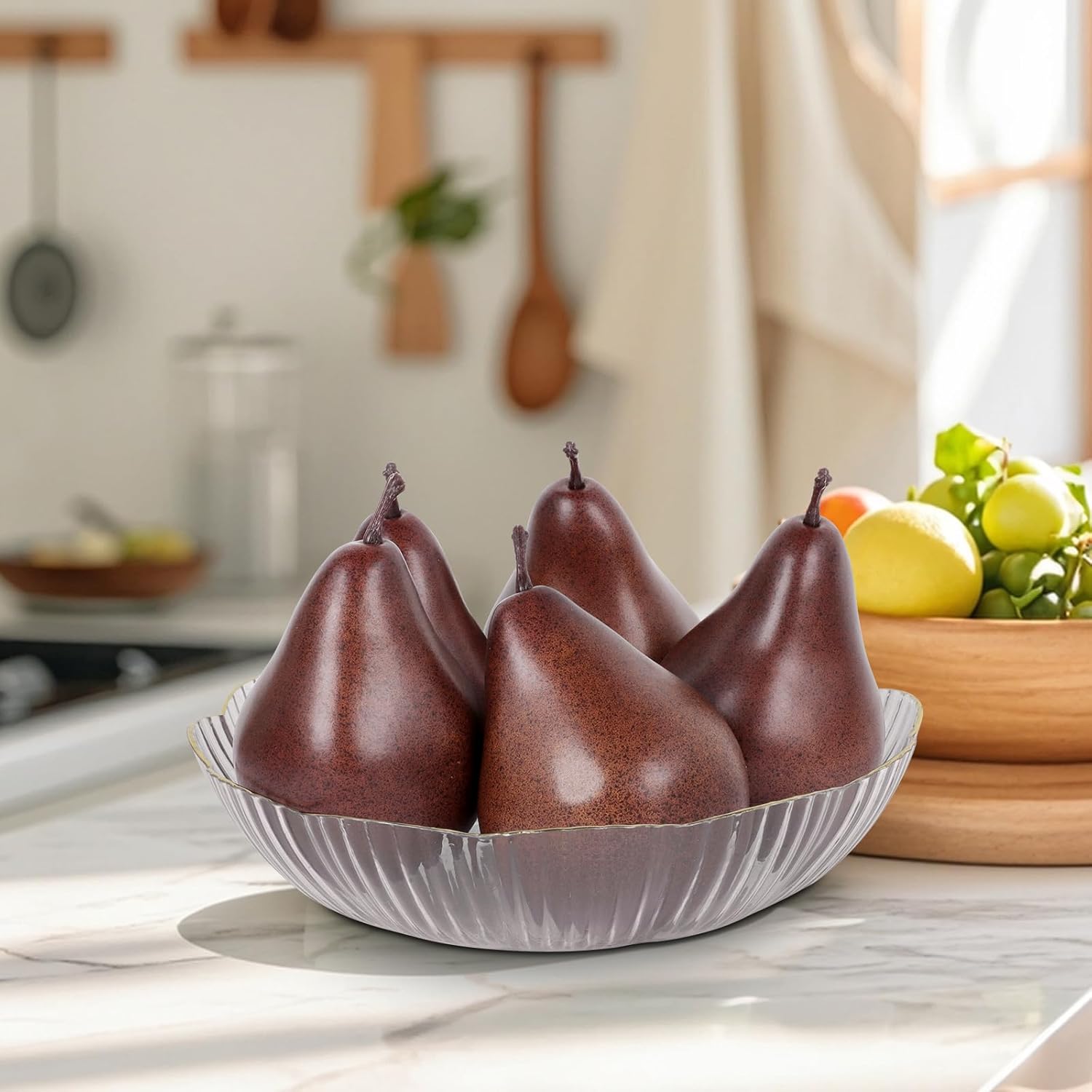 5Pcs Artificial Faux Pears Vivid Brown Lifelike Decor