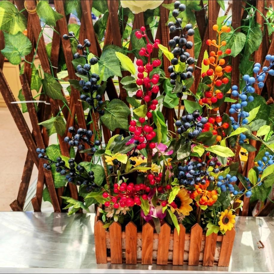 Artificial Berry Stems 6 Pcs 17 Inch Fake Burgundy Berries with Leaves