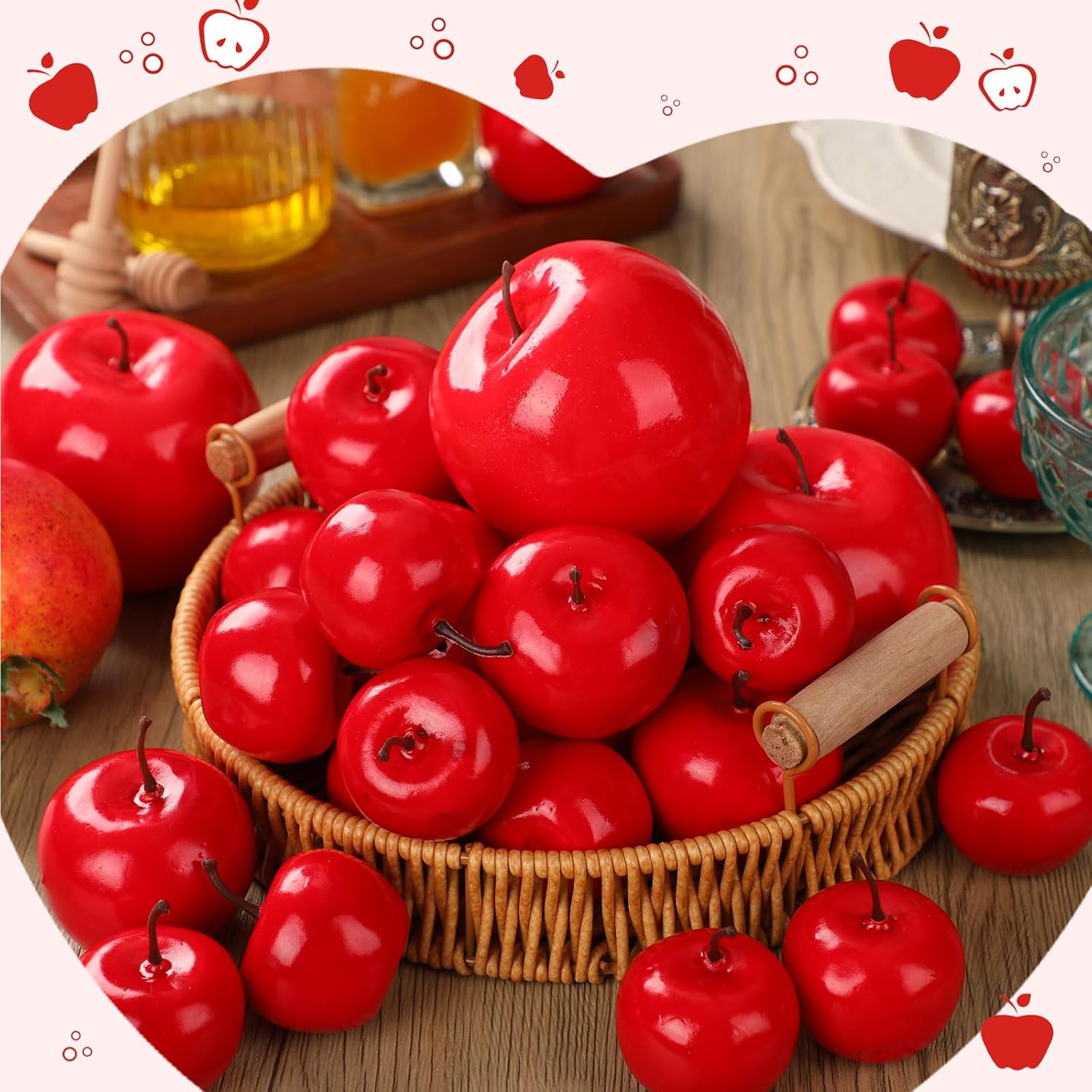Wonderjune 30 Pcs Fake Fruit Artificial Apples Rosh Hashanah Decorations