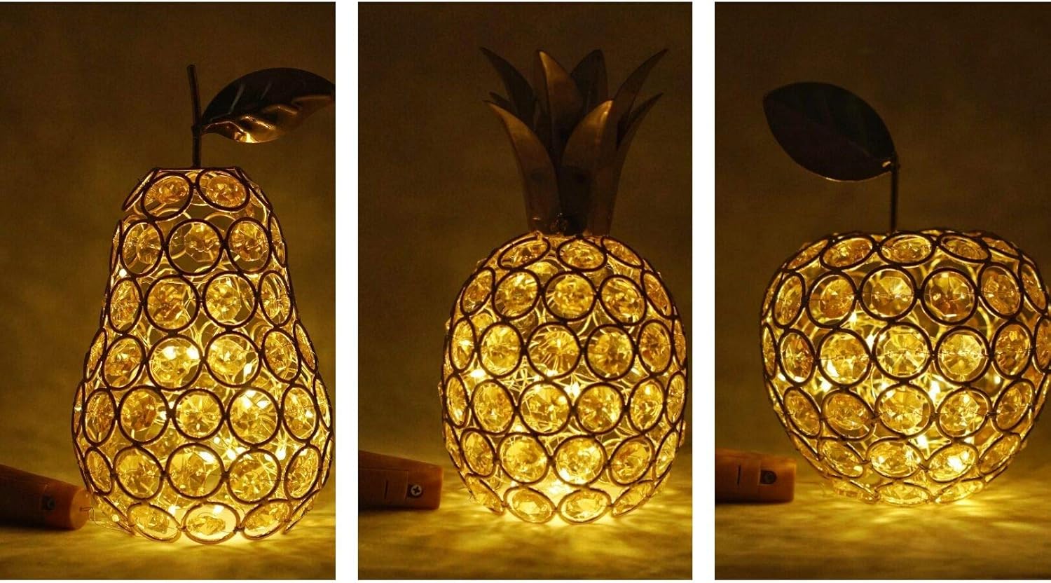 Crystal Pear Ornament with Gold Rings and String Light
