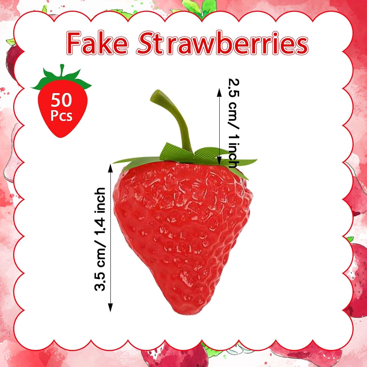 50 pcs Artificial Strawberries Decor for Cakes and Parties