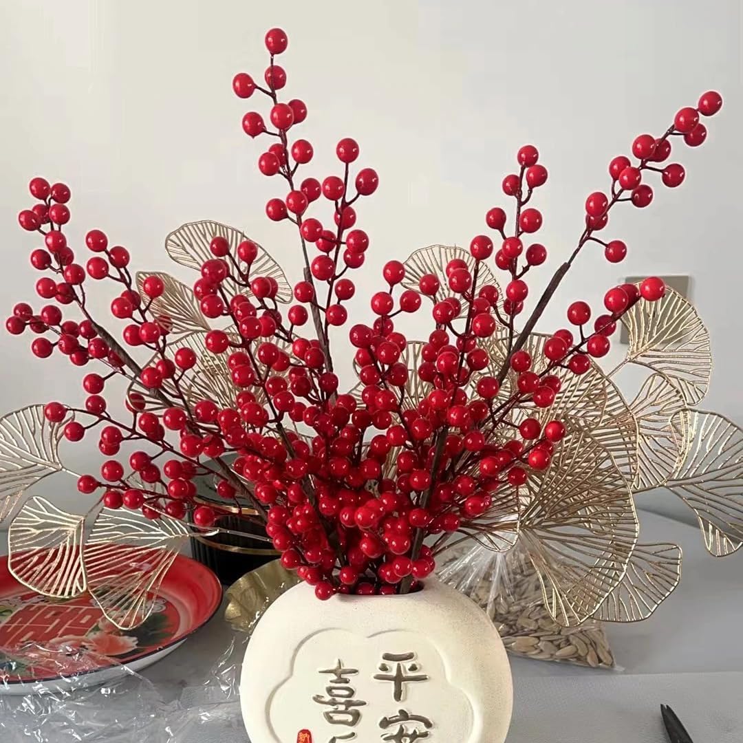 Artificial Burgundy Berries Stems 20 Pcs 12 Inch Each