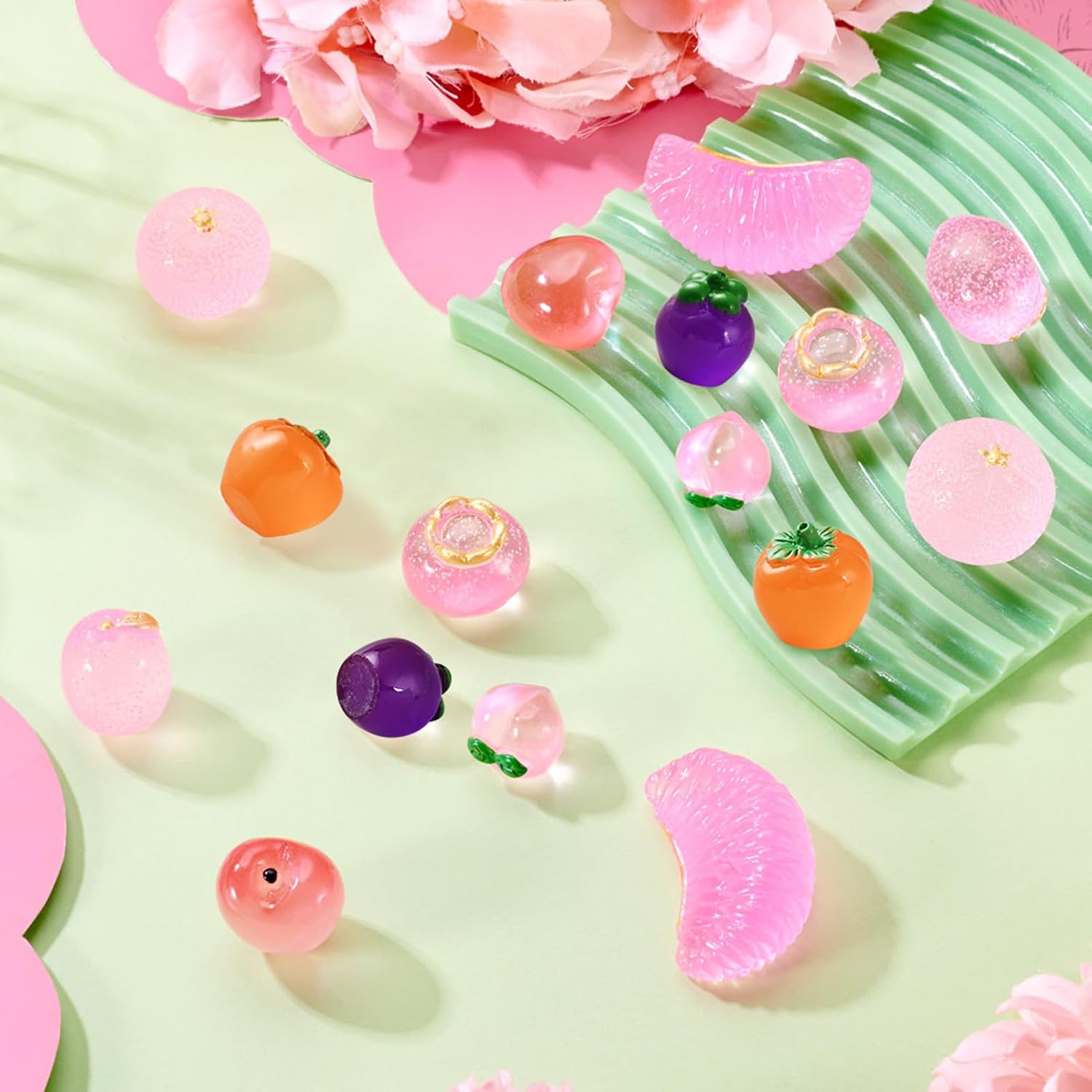16Pcs Glow in The Dark Mini Pink Fruit Decorations