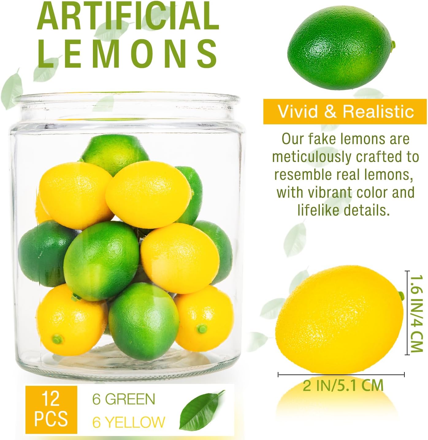 12 Pcs Artificial Lemons for Home Kitchen Decor