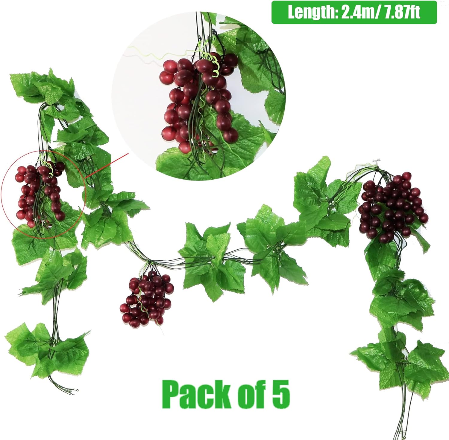 Woohome Artificial Grape Vines 8FT 10 Pack Greenery Decoration