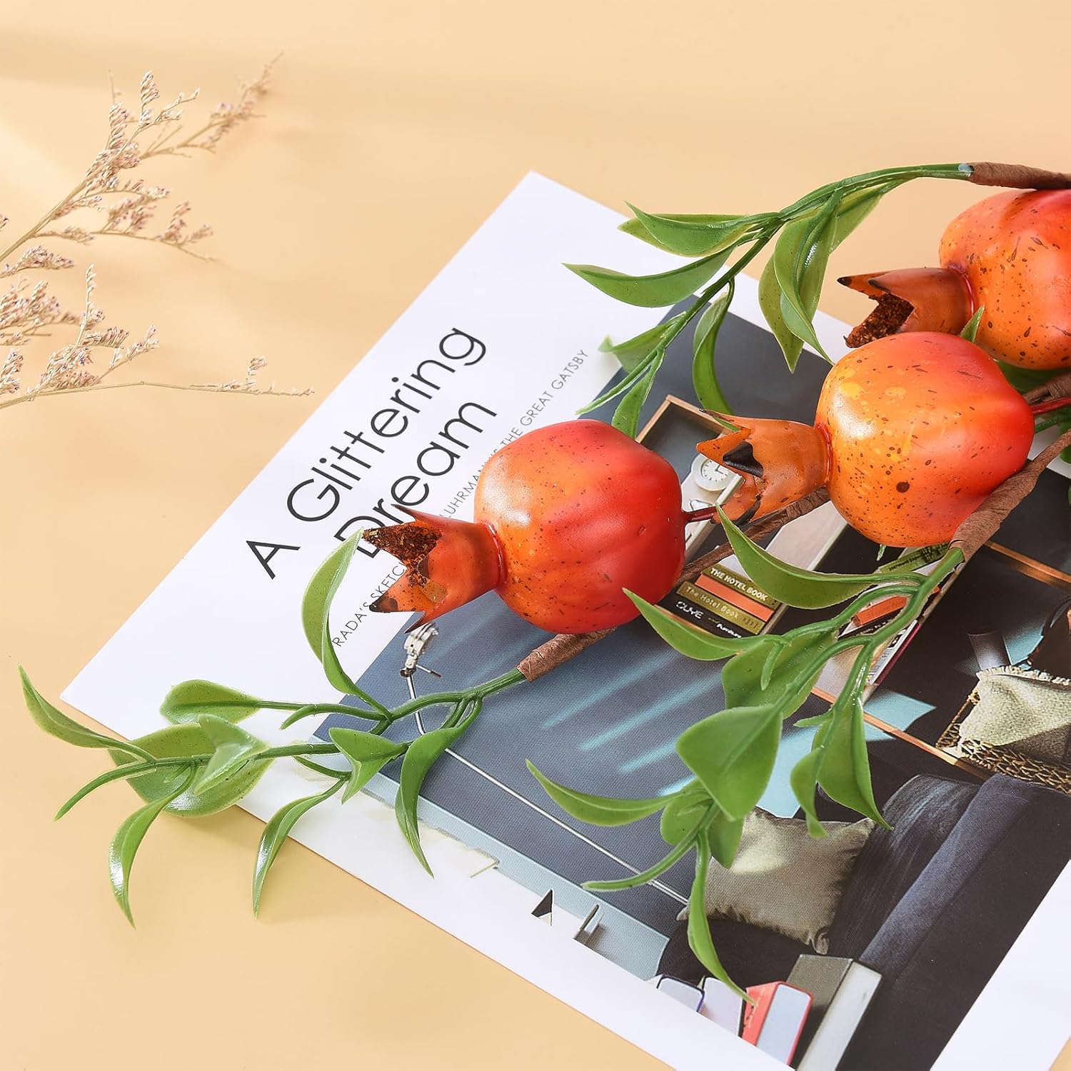 236 Inch Artificial Pomegranate Branch with Fruits and Leaves