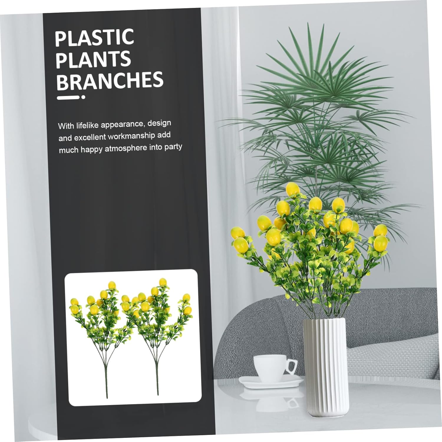 GRIRIW 2pcs Artificial Lemon Twigs for Home Kitchen Decor