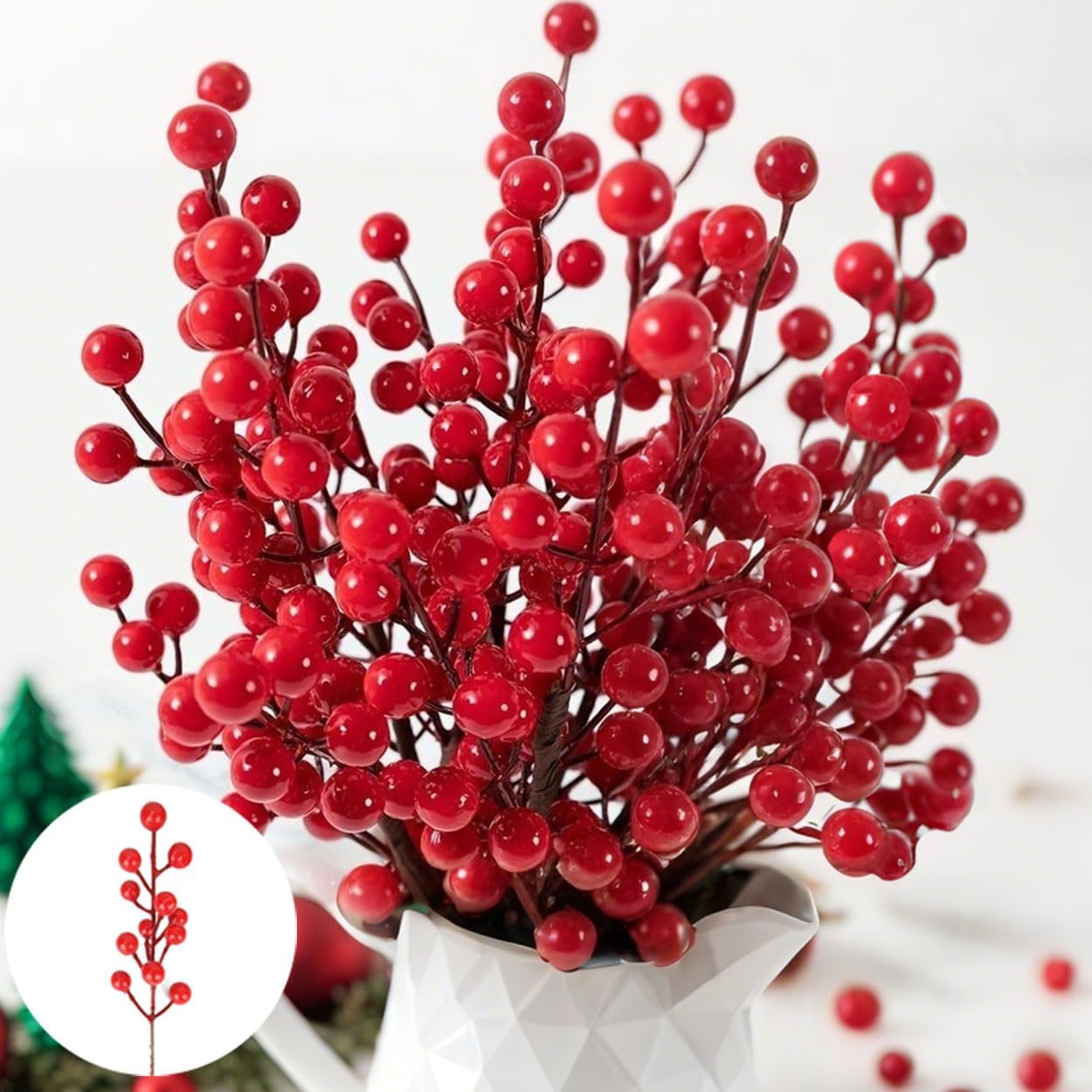 COSOKUU Fake Red Berry Christmas Decor 30 Pcs Artificial Fruit