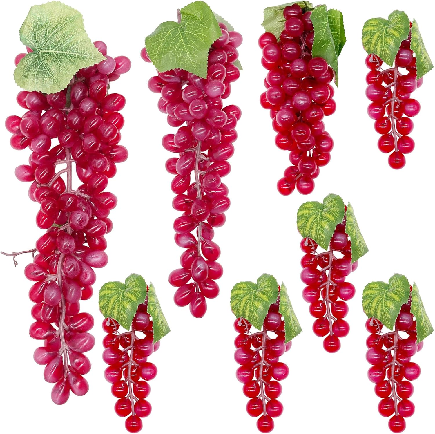 Woohome 8 Bunches Artificial Red Grapes with Vines