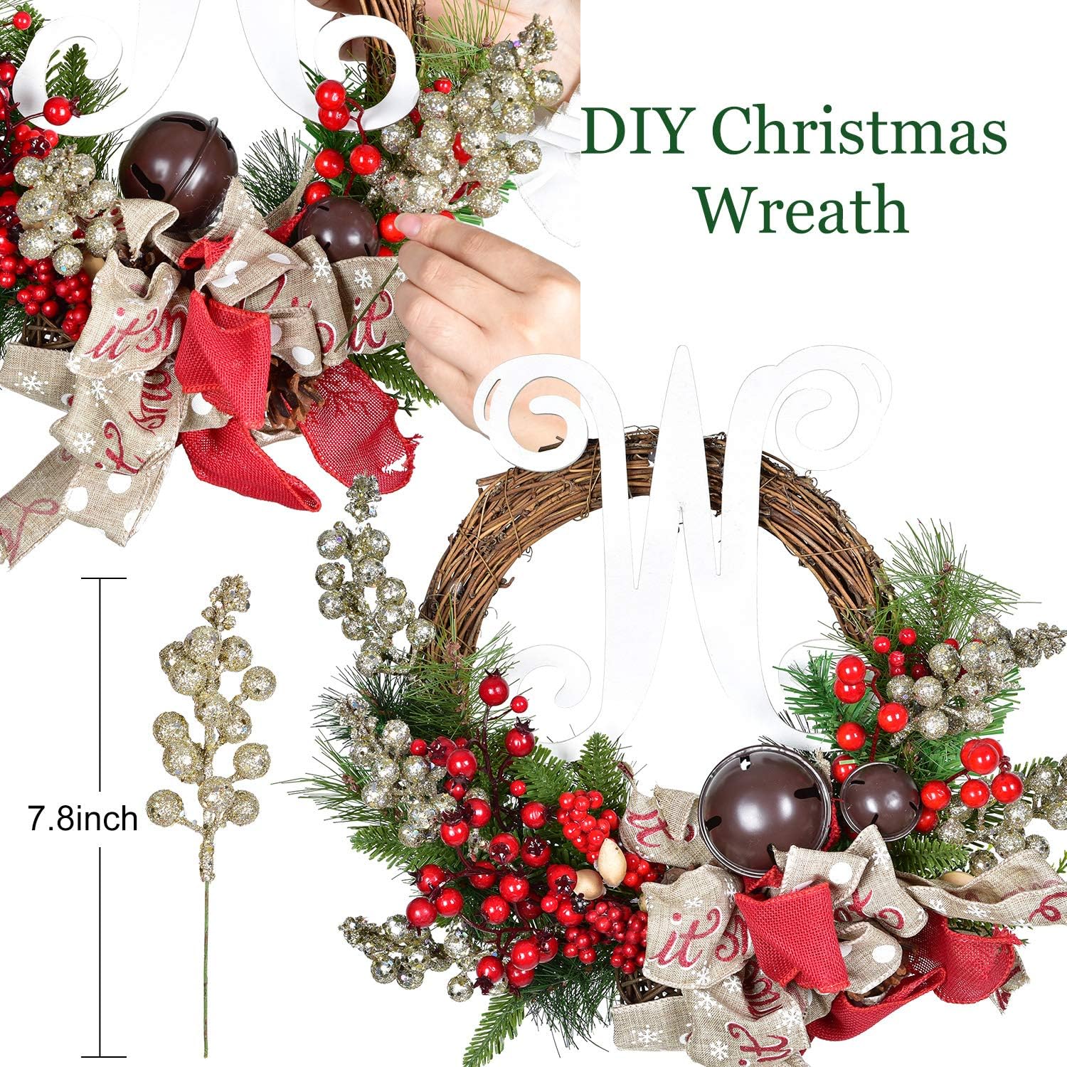 14 Pack Glitter Berry Stems for Christmas Decor