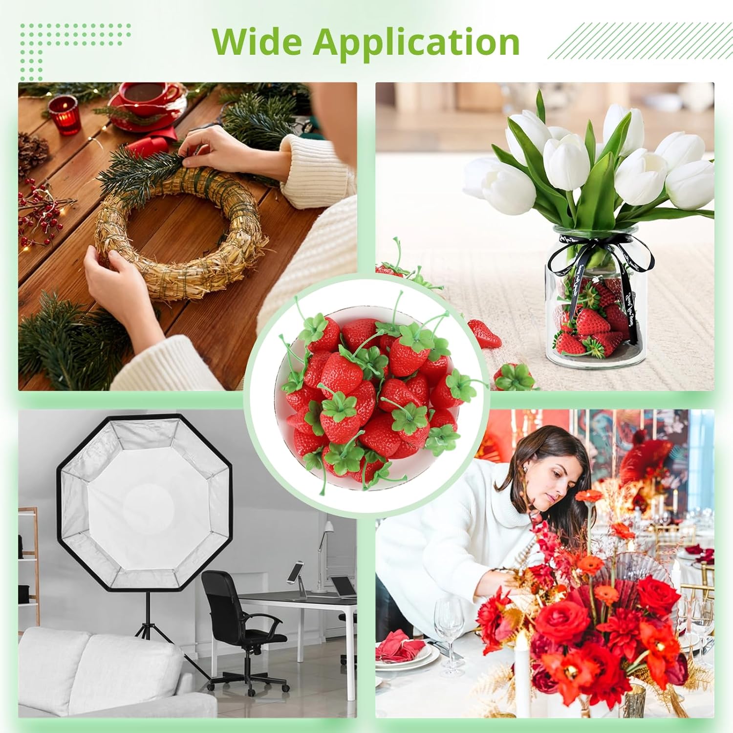 100 Pcs Artificial Red Strawberries Decorations