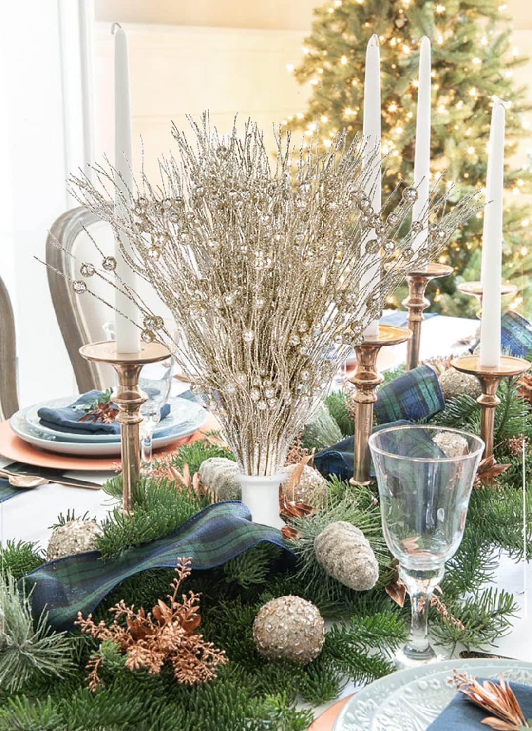 DearHouse 22Pcs Christmas Glitter Berry Stems for Tree Decor