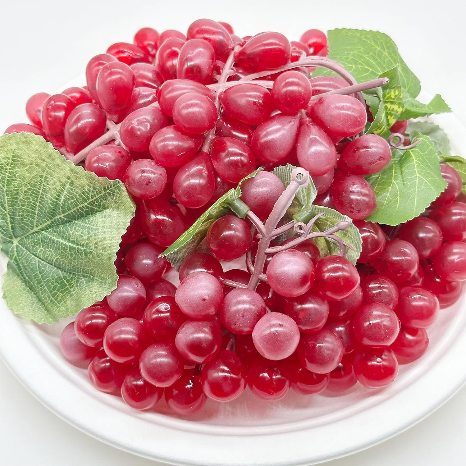 Woohome 8 Bunches Artificial Red Grapes with Vines