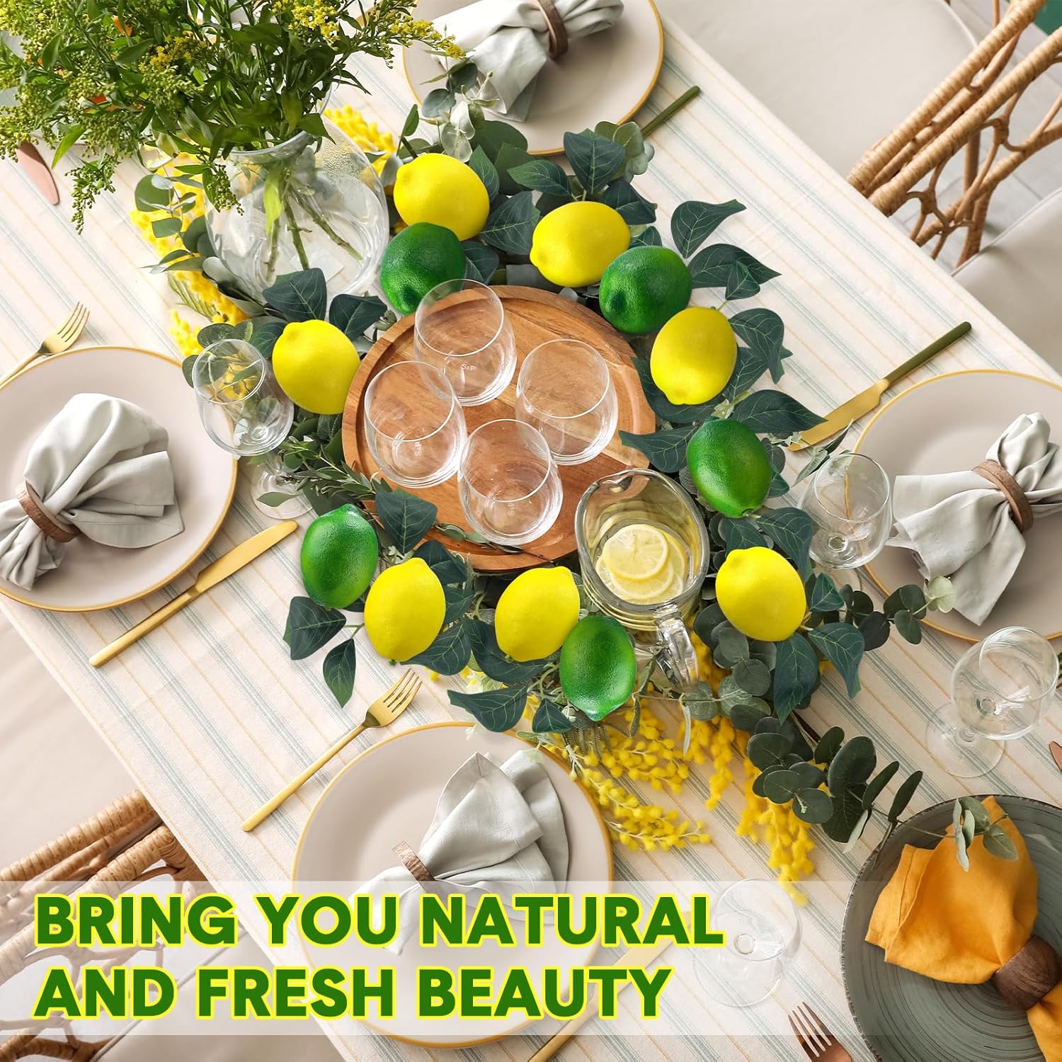 20 Pcs Artificial Lemons Limes with Leaves Decor Set