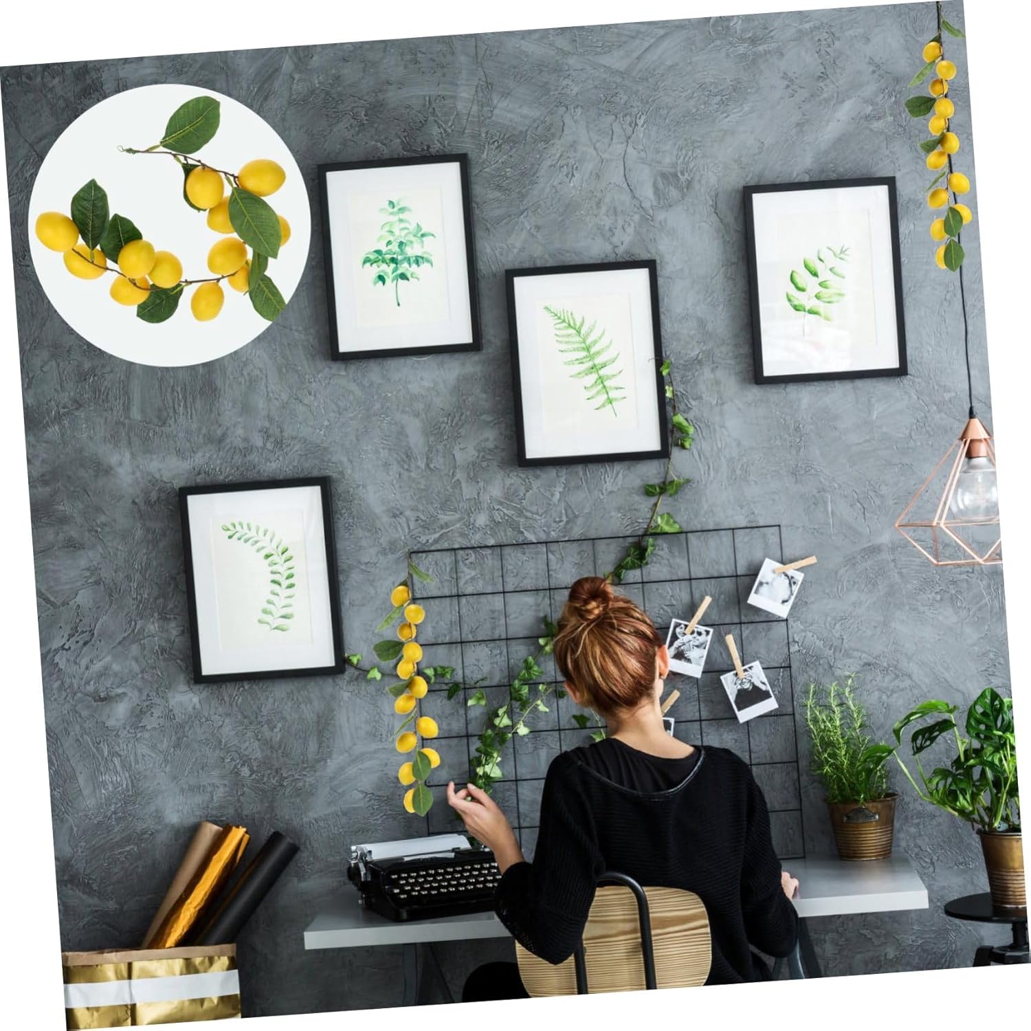 Wakauto Simulated Lemon Rattan Hanging Ornament for Home Decor