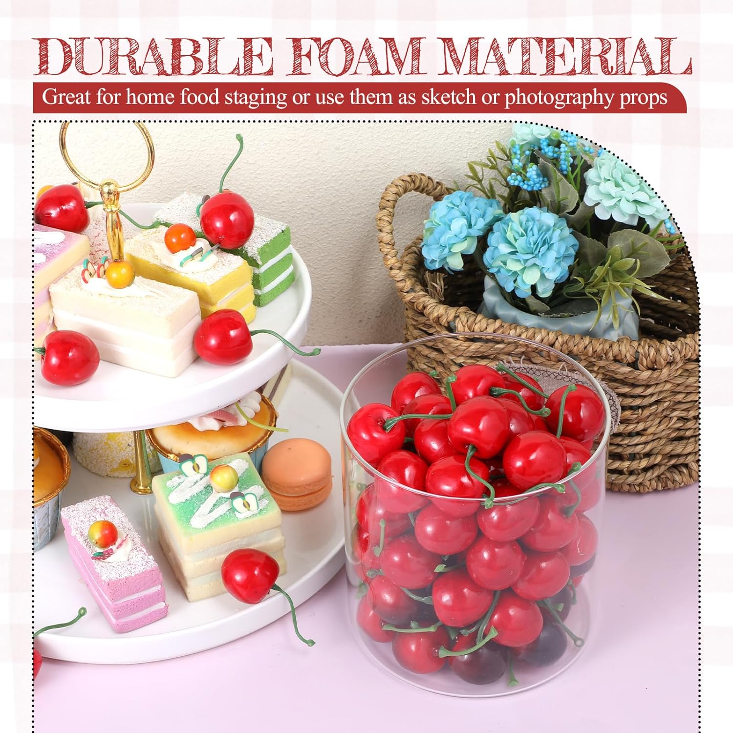 50Pcs Artificial Cherries Lifelike Decor Photography Props