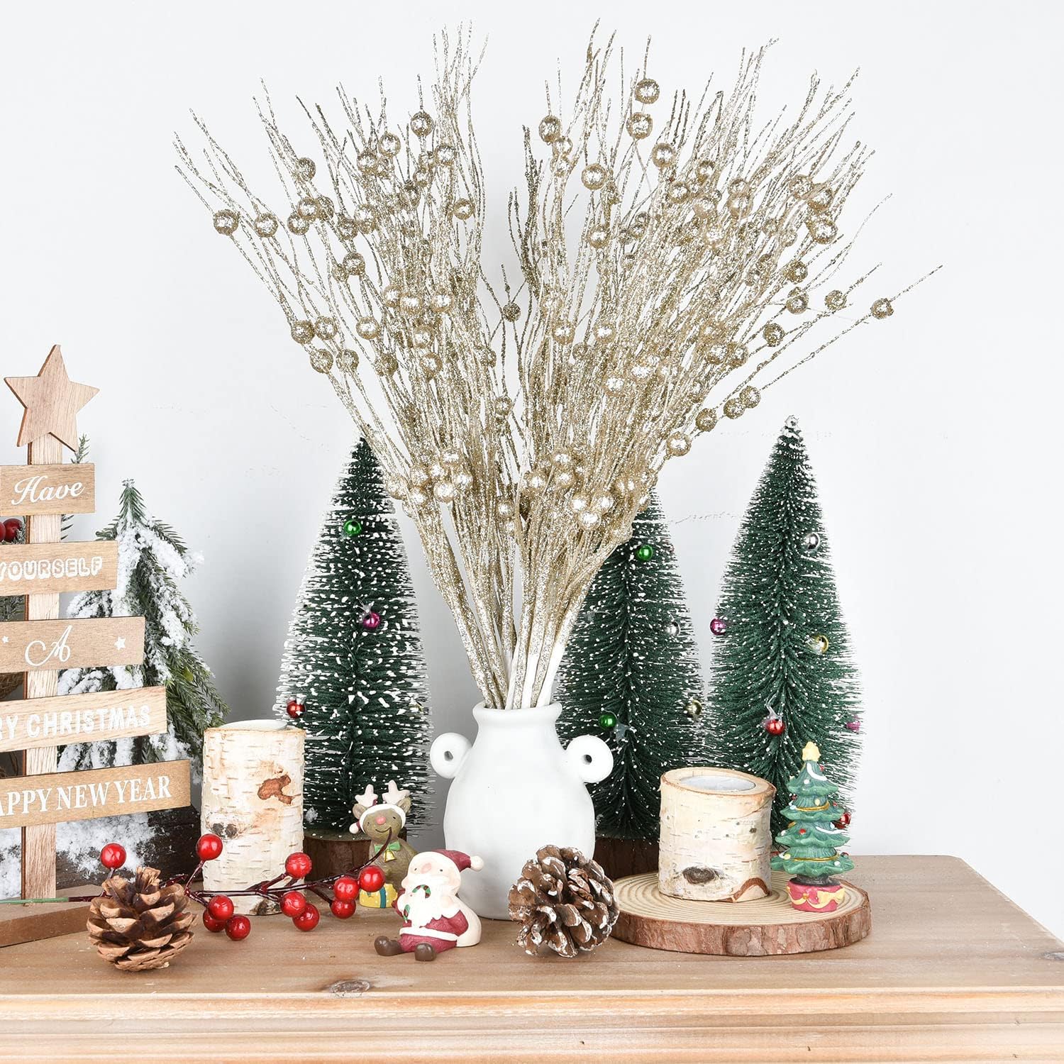 DearHouse 22Pcs Christmas Glitter Berry Stems for Tree Decor