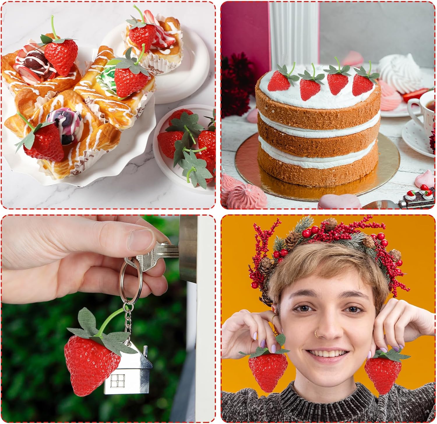 10 PCS Artificial Strawberries Kitchen Decor Lifelike Fruit Photography Props