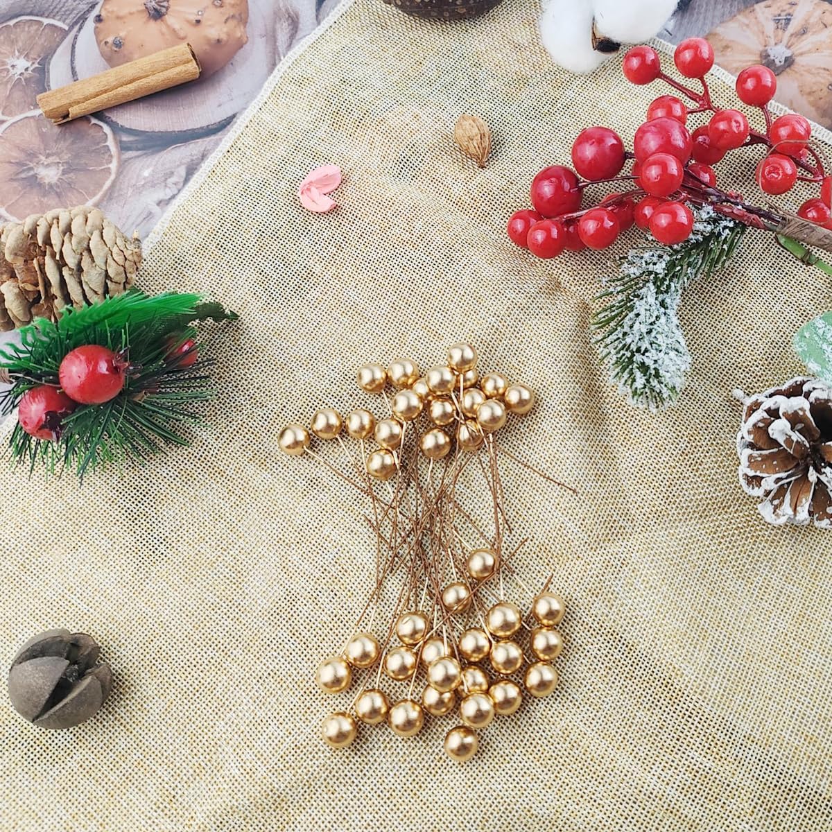 GXXMEI 300PCS Artificial Holly Berries Gold