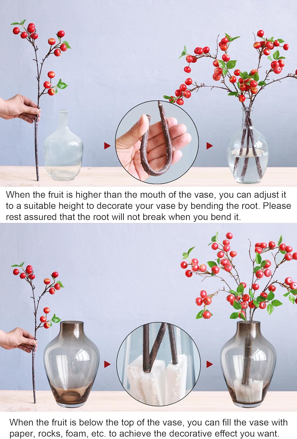 Forlaoers 4Pcs Artificial Berry Branches for Christmas Decor