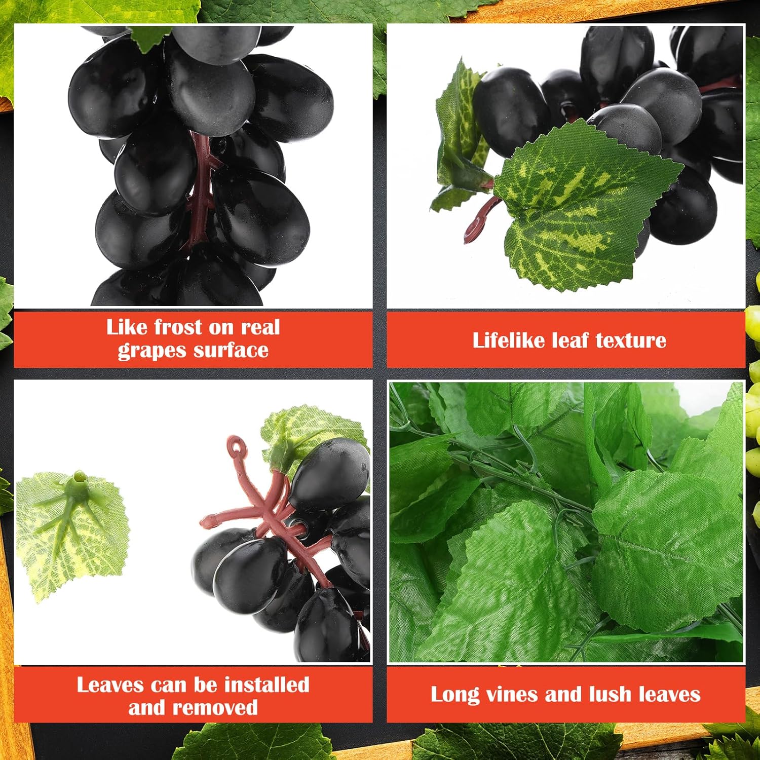 8 Bunches Artificial Grape with 2 Pcs Artificial Vines Decor